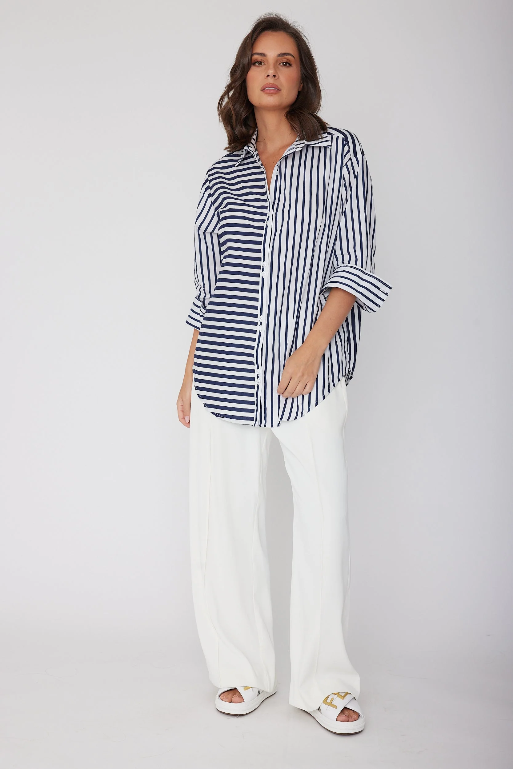 AUSTIN Shirt Mixed Stripe Navy - Image 8