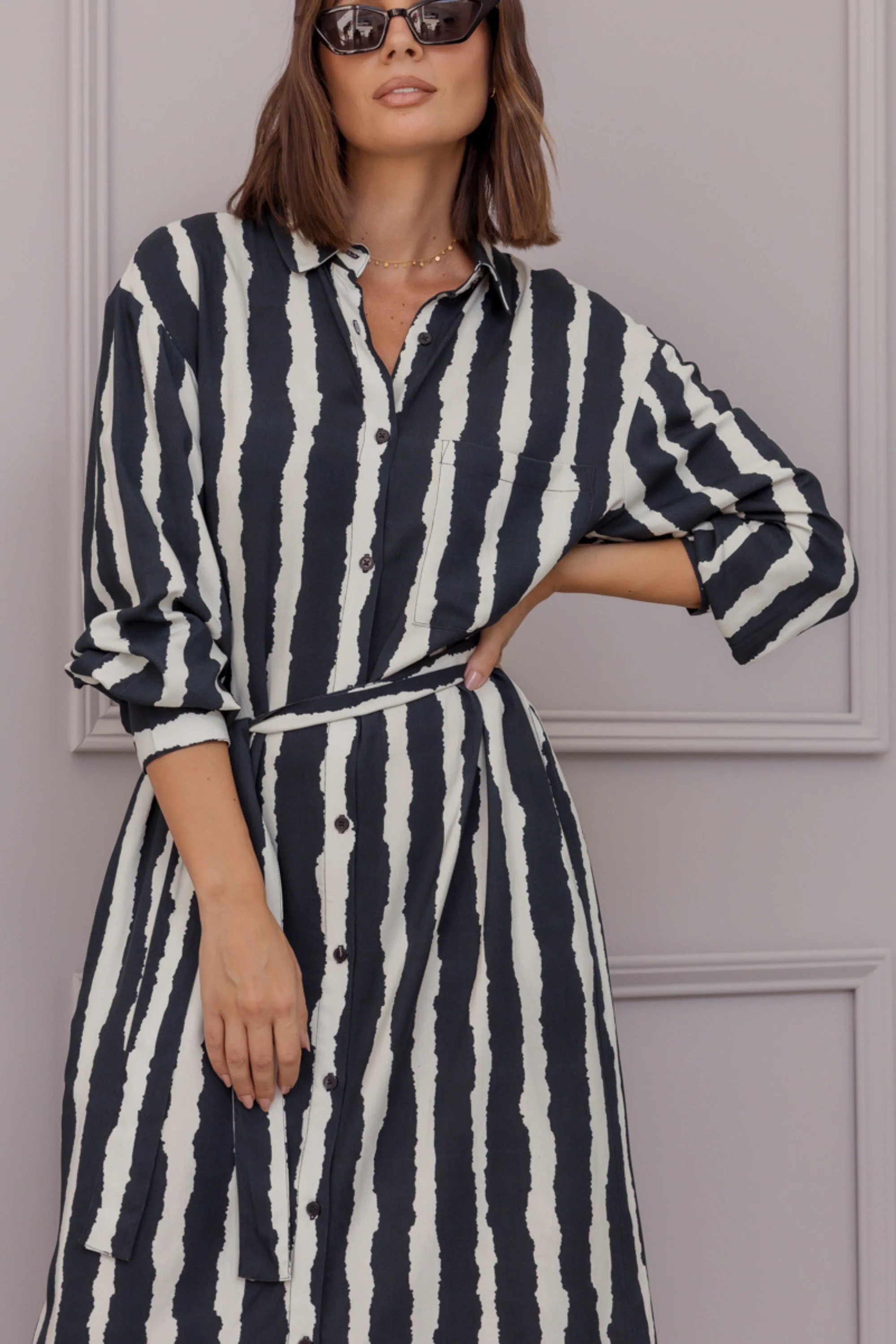 BANTAS Dress Navy Textured Stripe - Image 4
