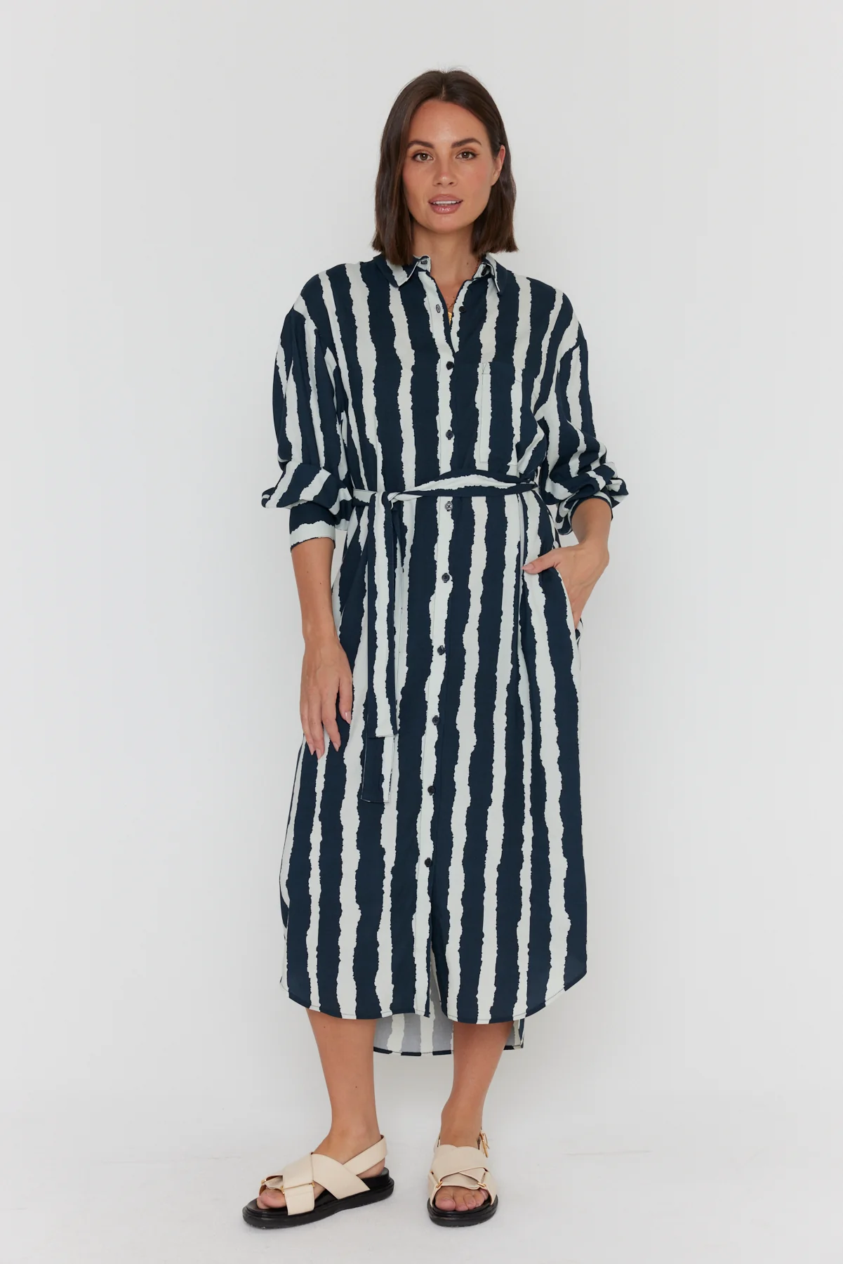 BANTAS Dress Navy Textured Stripe - Image 6