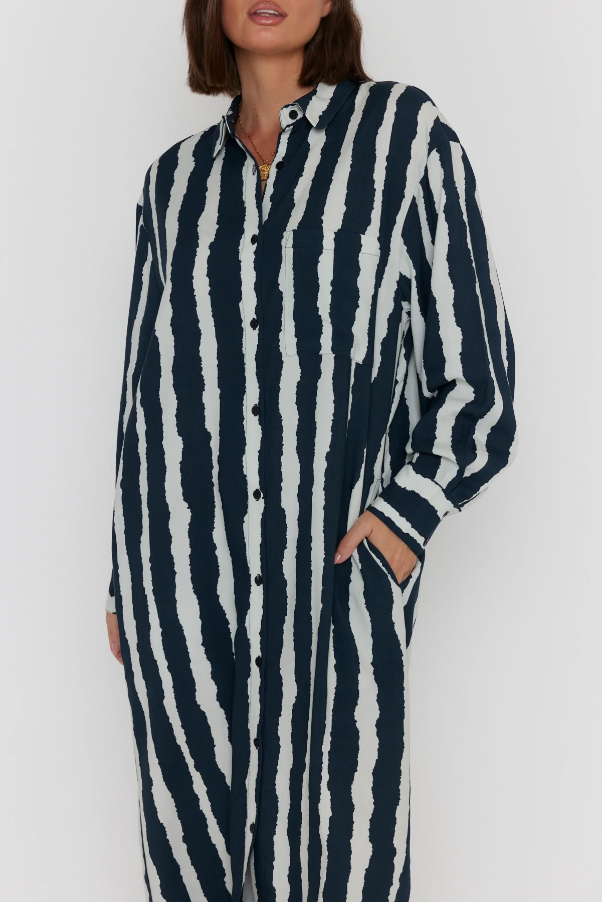BANTAS Dress Navy Textured Stripe - Image 8