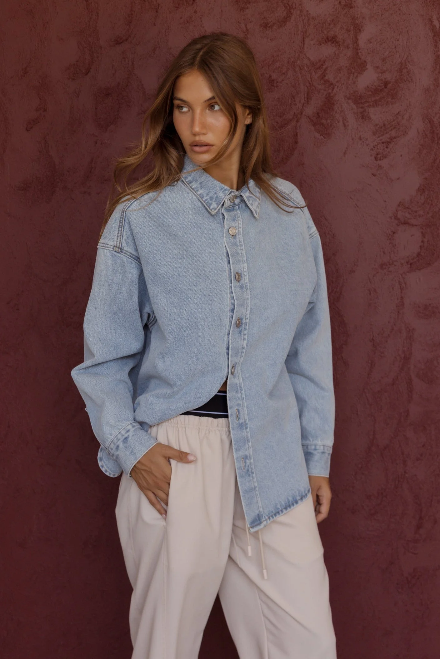 BASEN Shacket Light Blue Denim