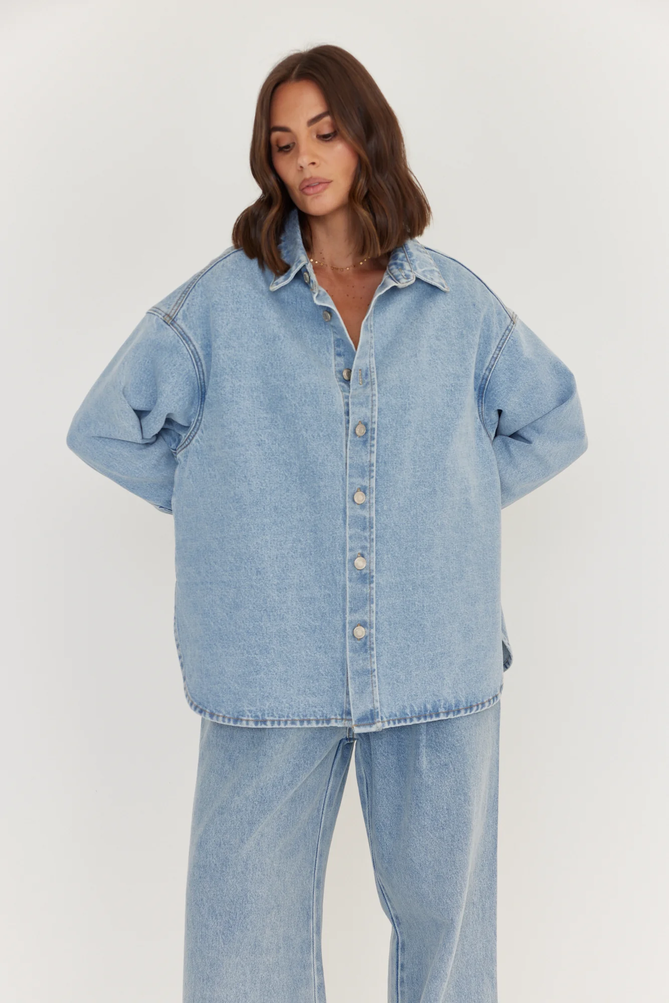 BASEN Shacket Light Blue Denim - Image 11