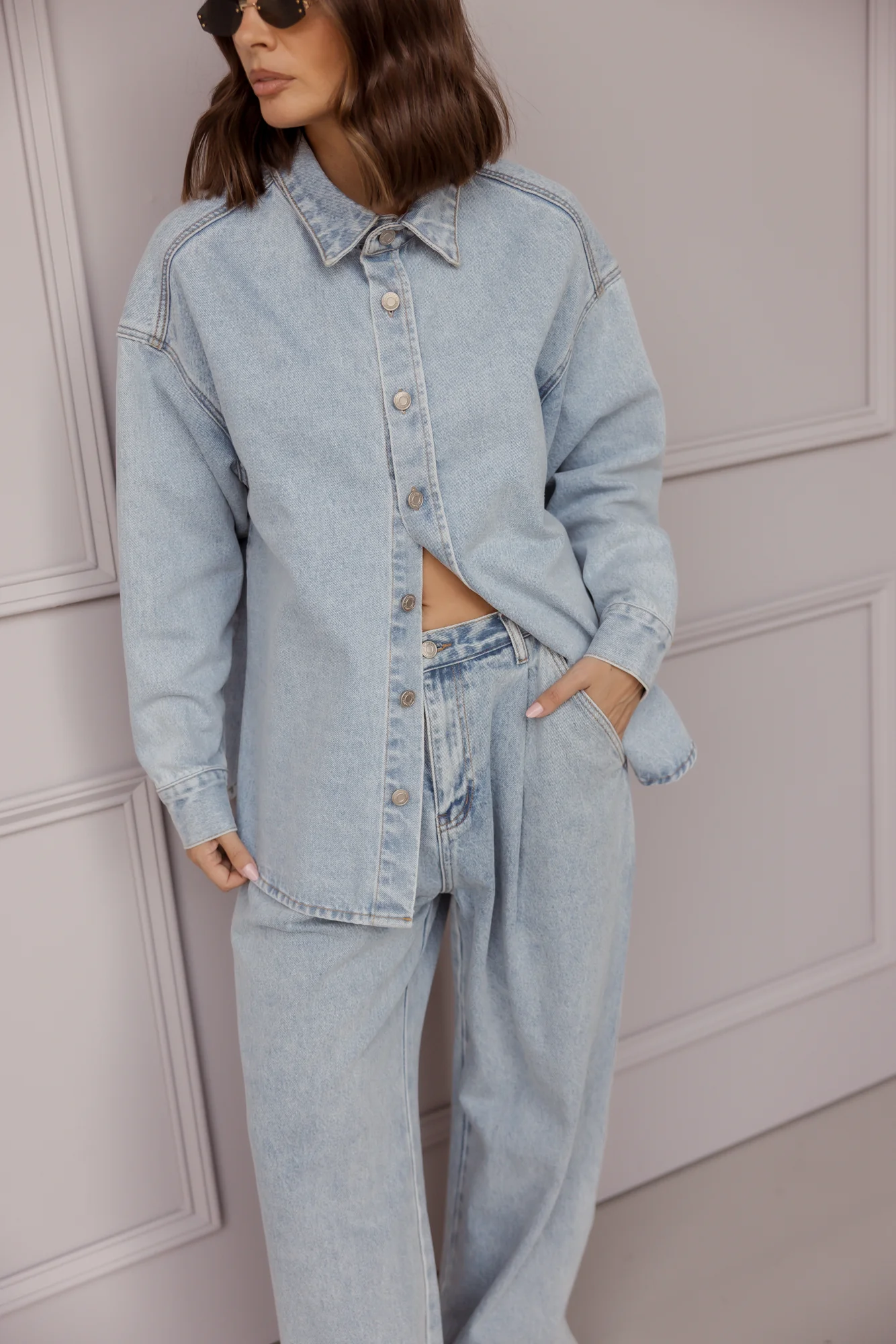 BASEN Shacket Light Blue Denim - Image 4