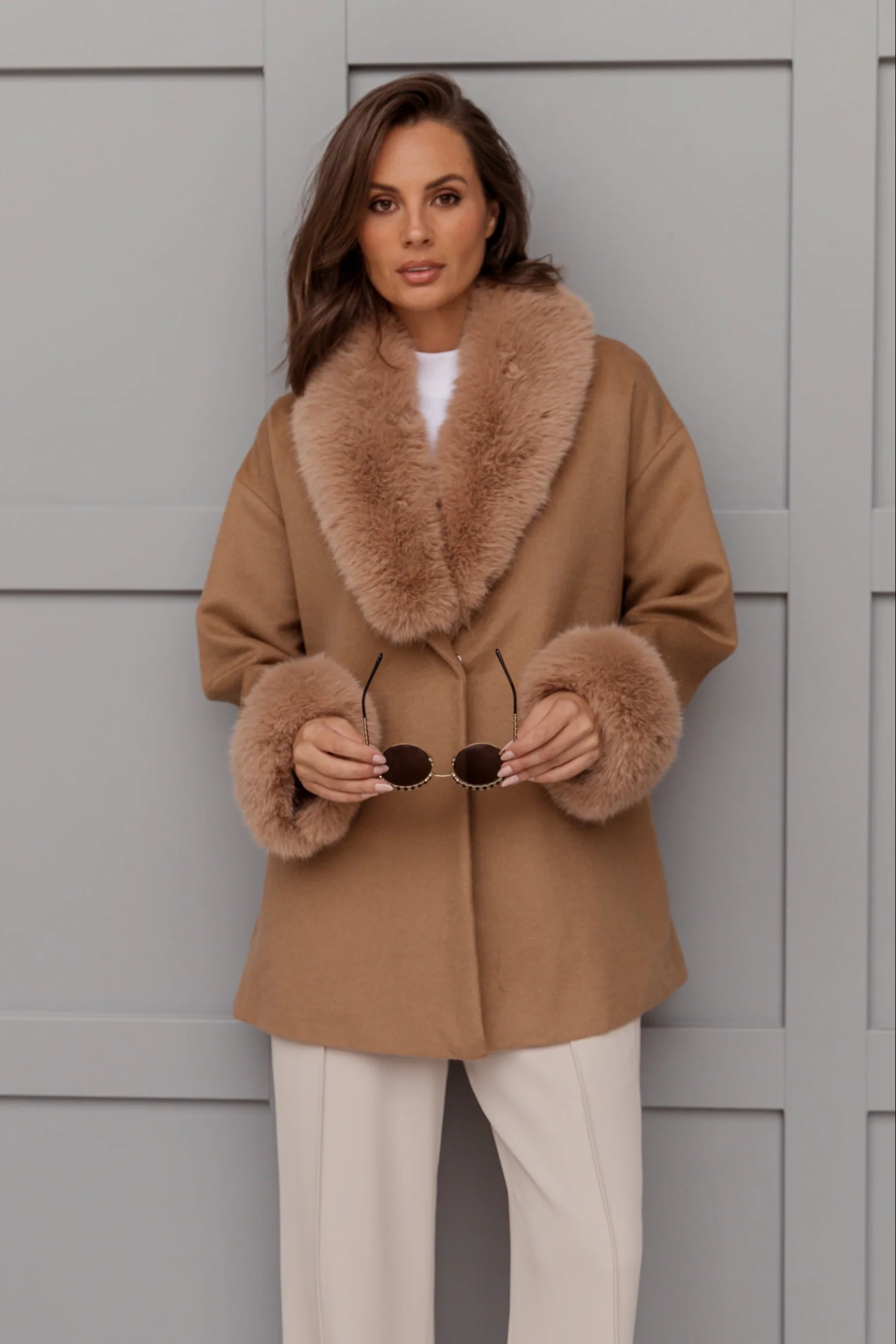 CARLO Faux Coat Tan - Image 3