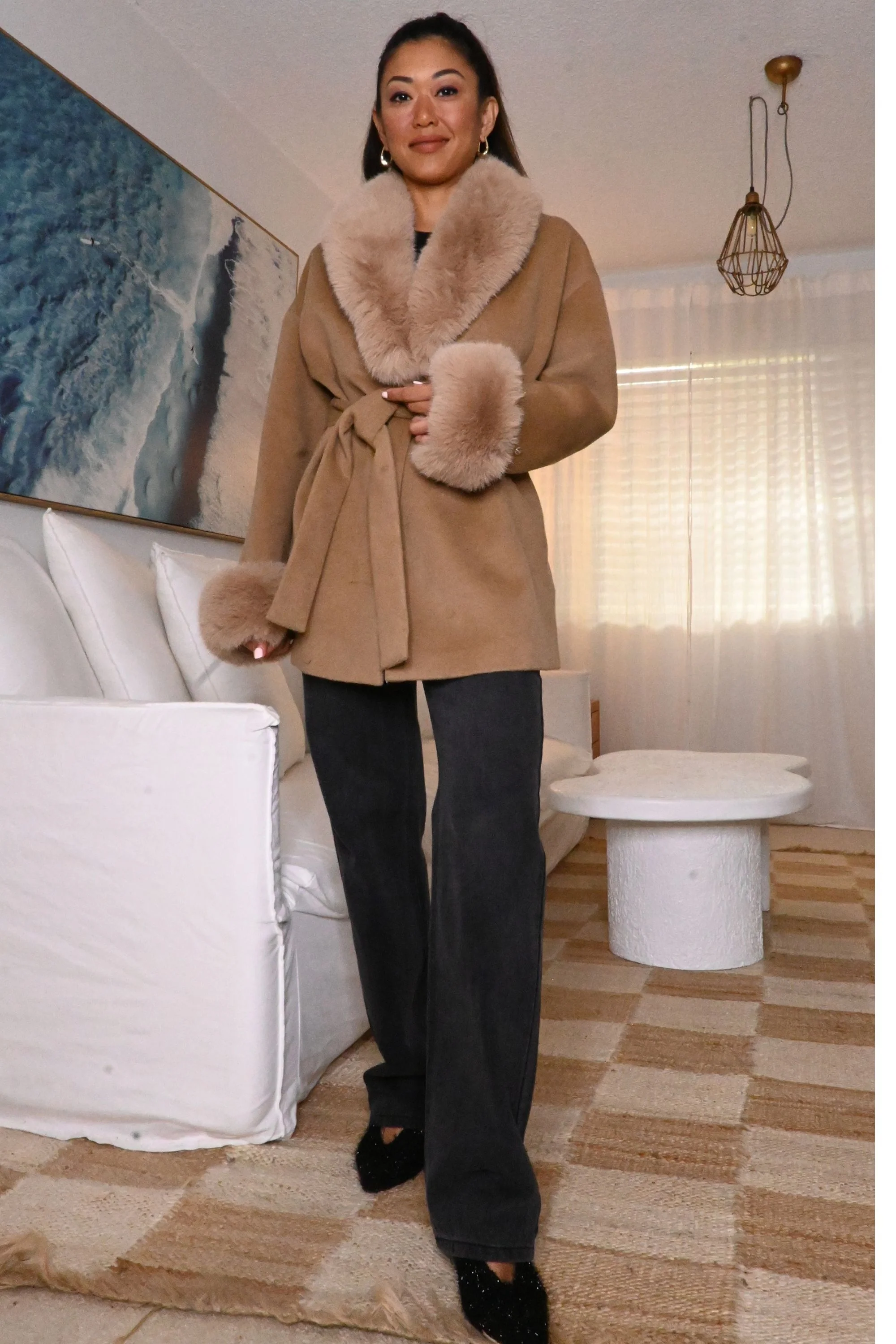 CARLO Faux Coat Tan - Image 4