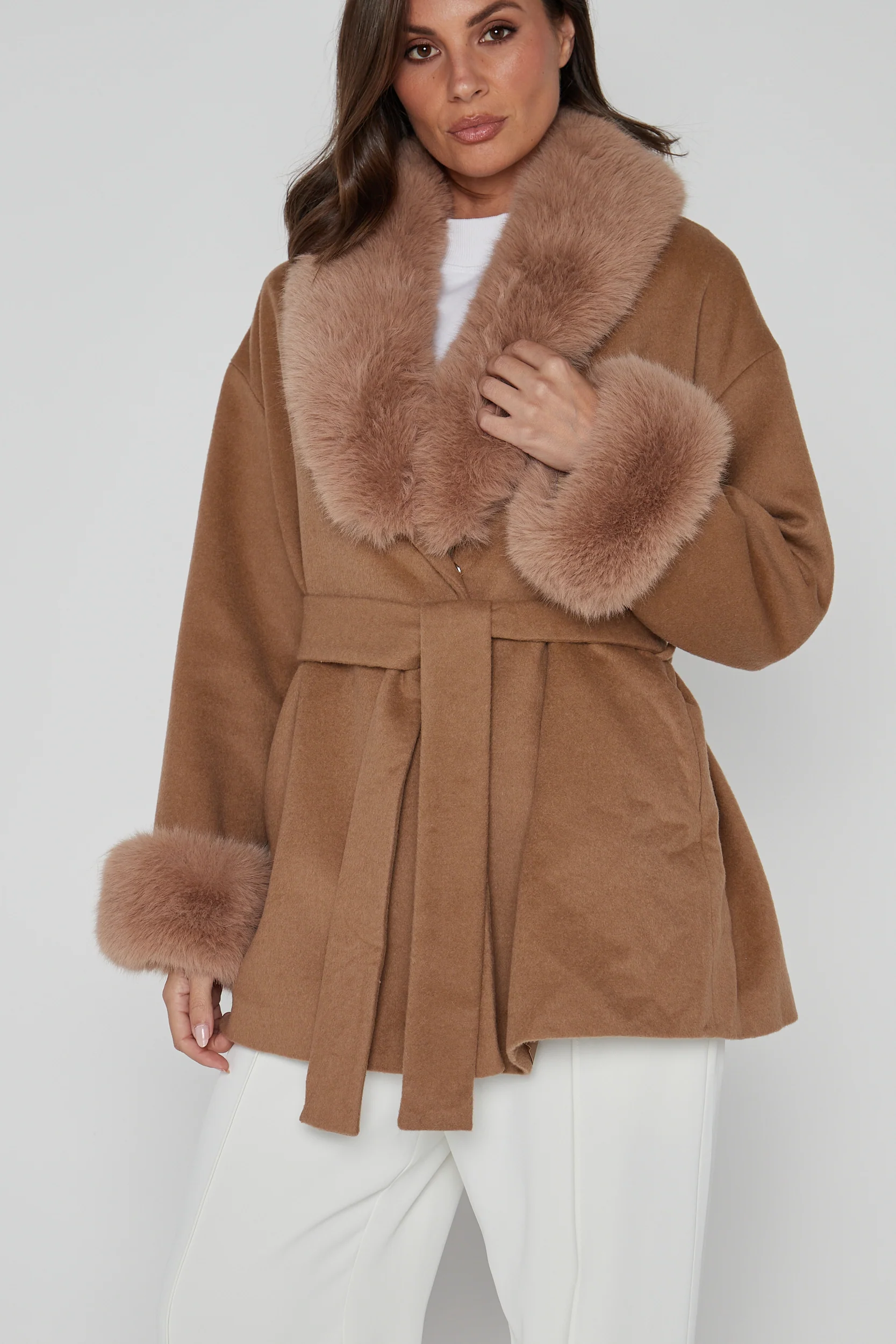 CARLO Faux Coat Tan - Image 8
