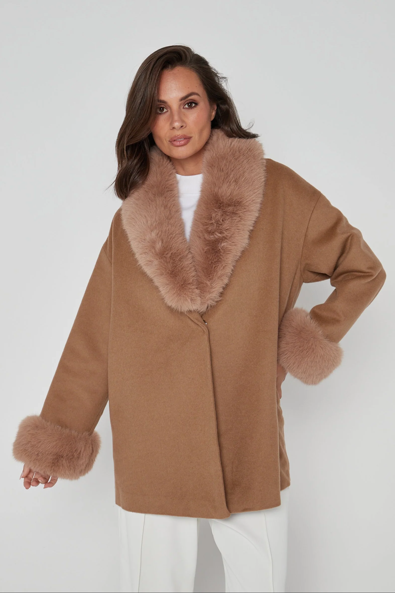 CARLO Faux Coat Tan - Image 9