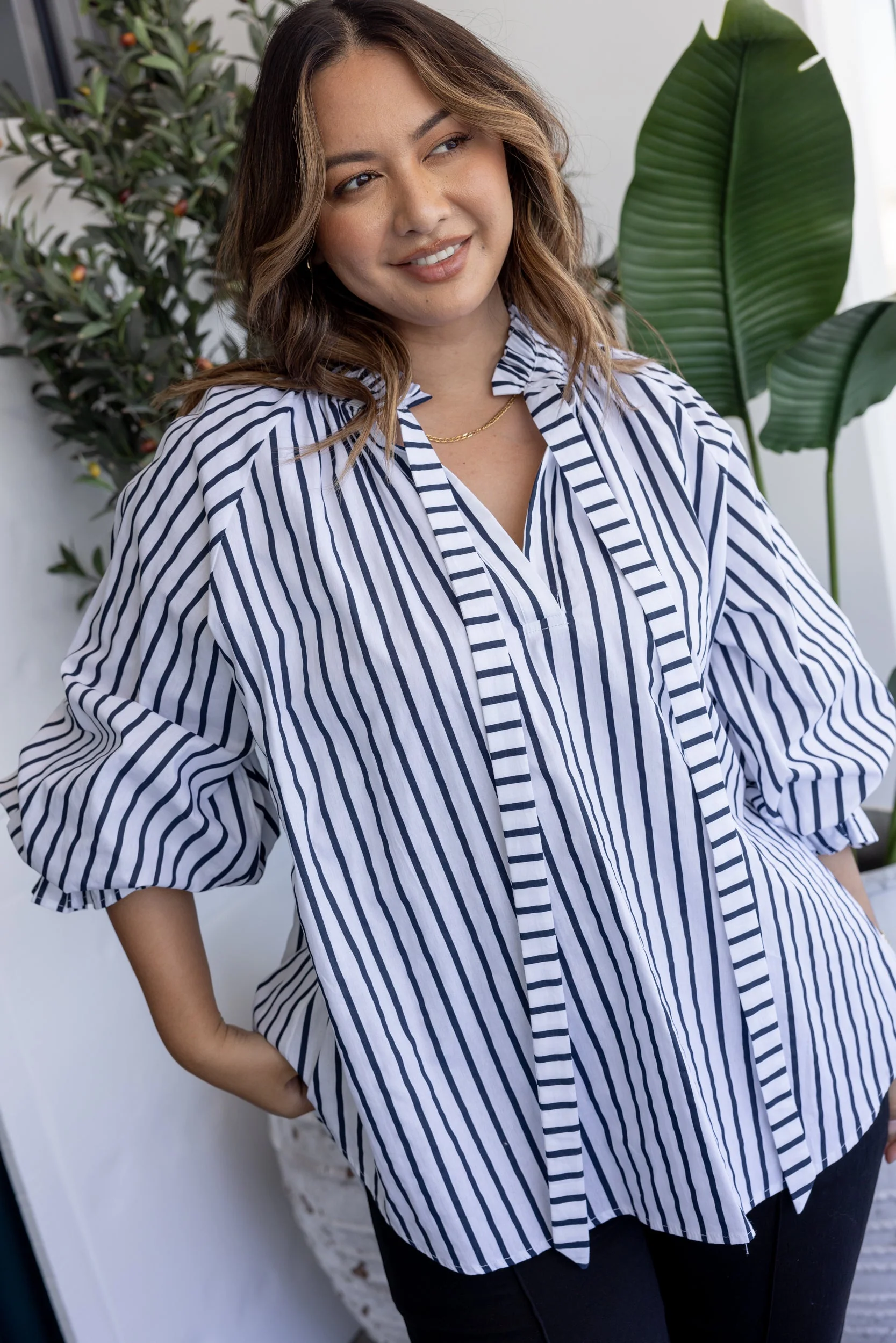 DANILL Blouse Navy Wide Stripe - Image 10