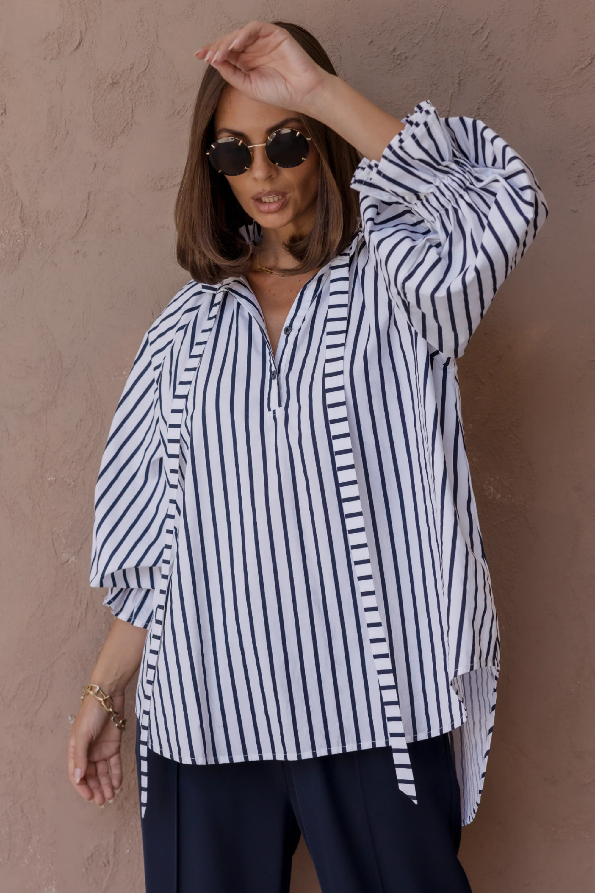DANILL Blouse Navy Wide Stripe - Image 4