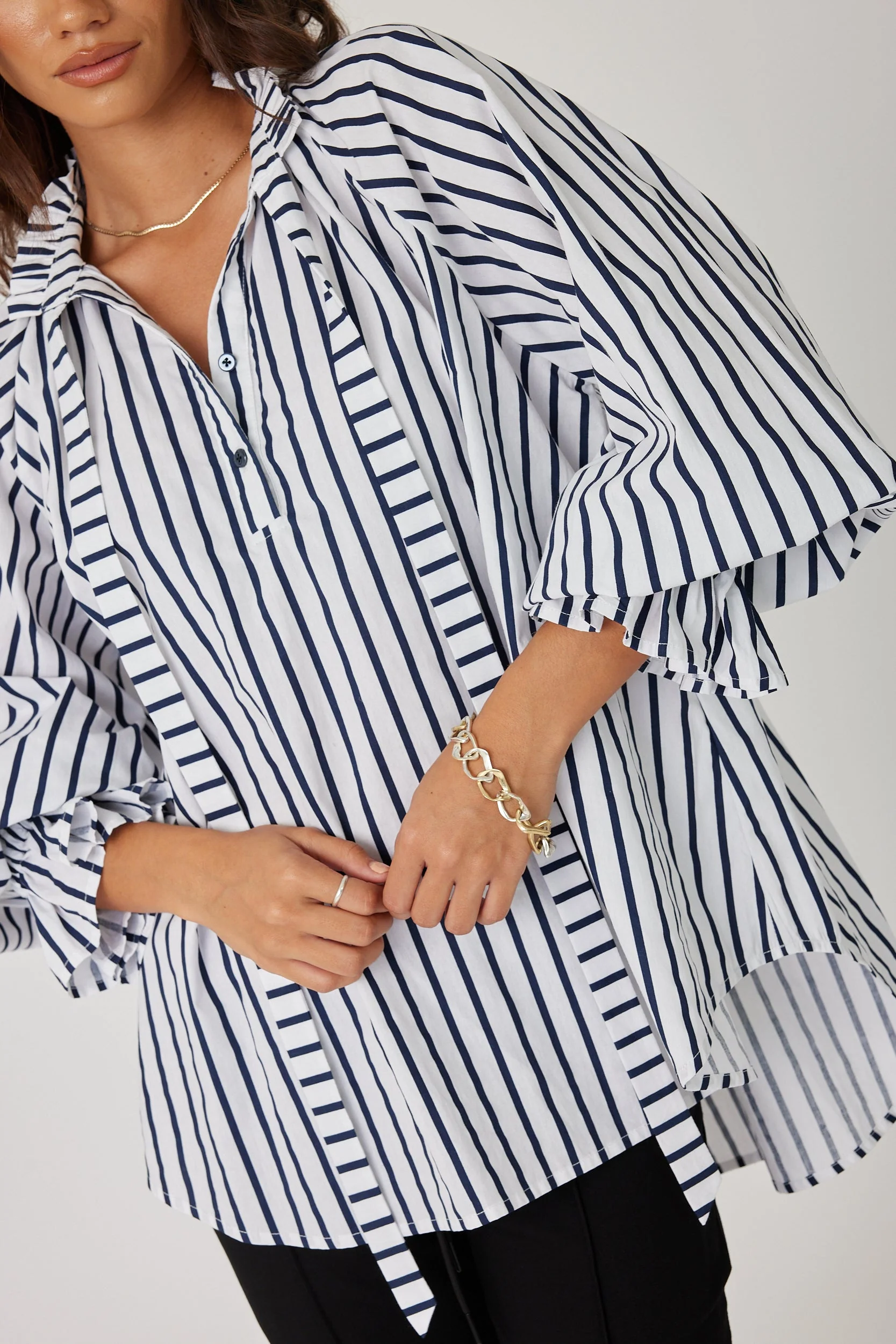 DANILL Blouse Navy Wide Stripe - Image 6