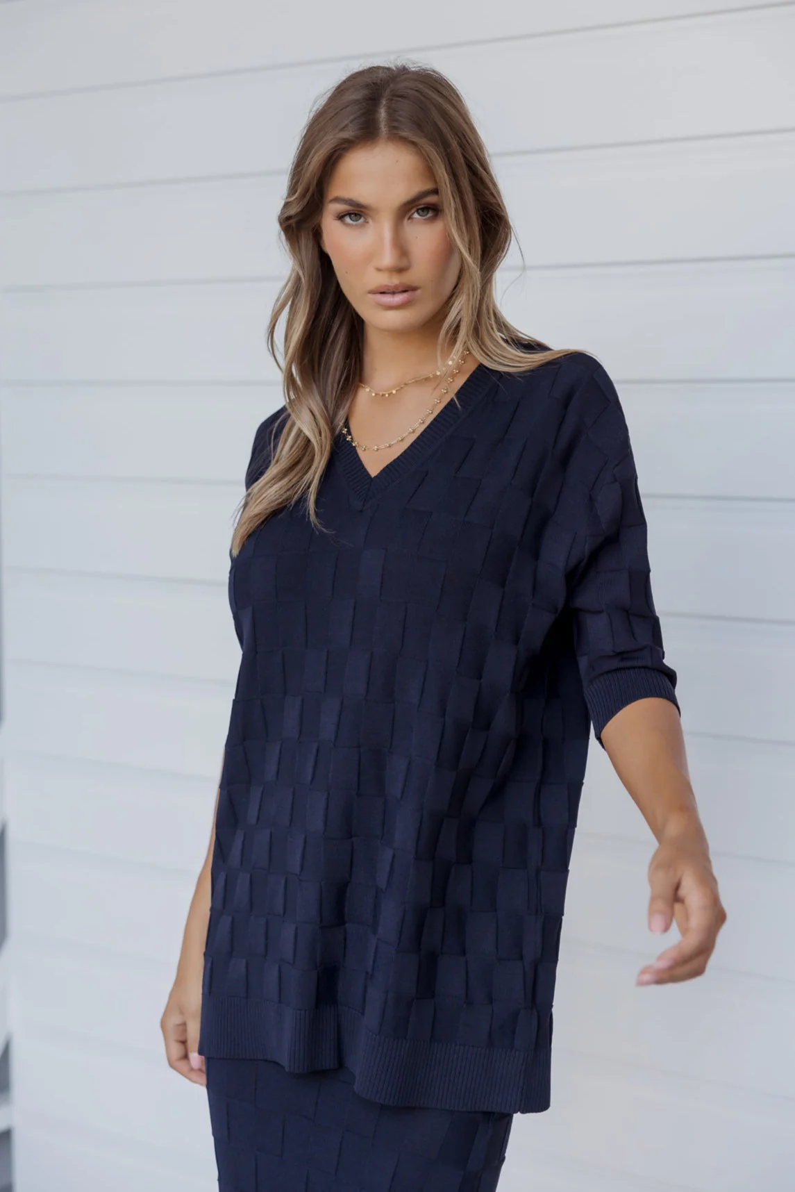 LUX V Knit Top Navy - Image 3