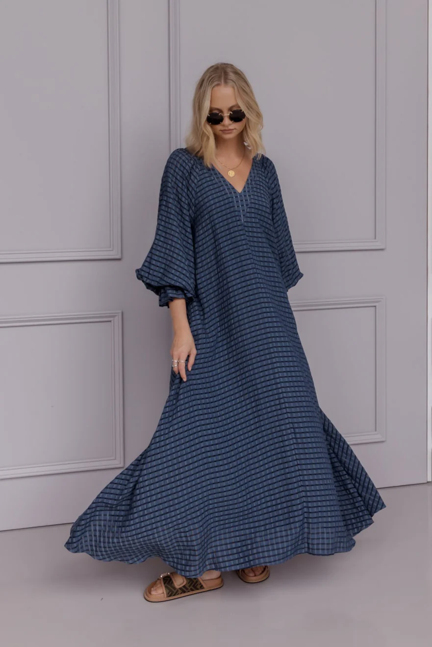 MADERO Dress Chequer Navy - Image 4