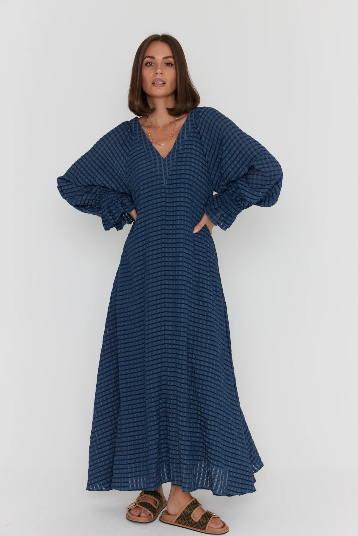 MADERO Dress Chequer Navy - Image 5