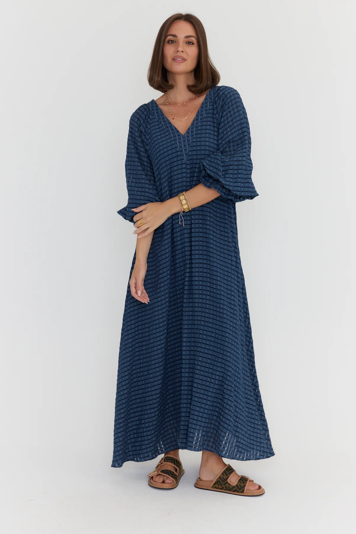 MADERO Dress Chequer Navy - Image 6