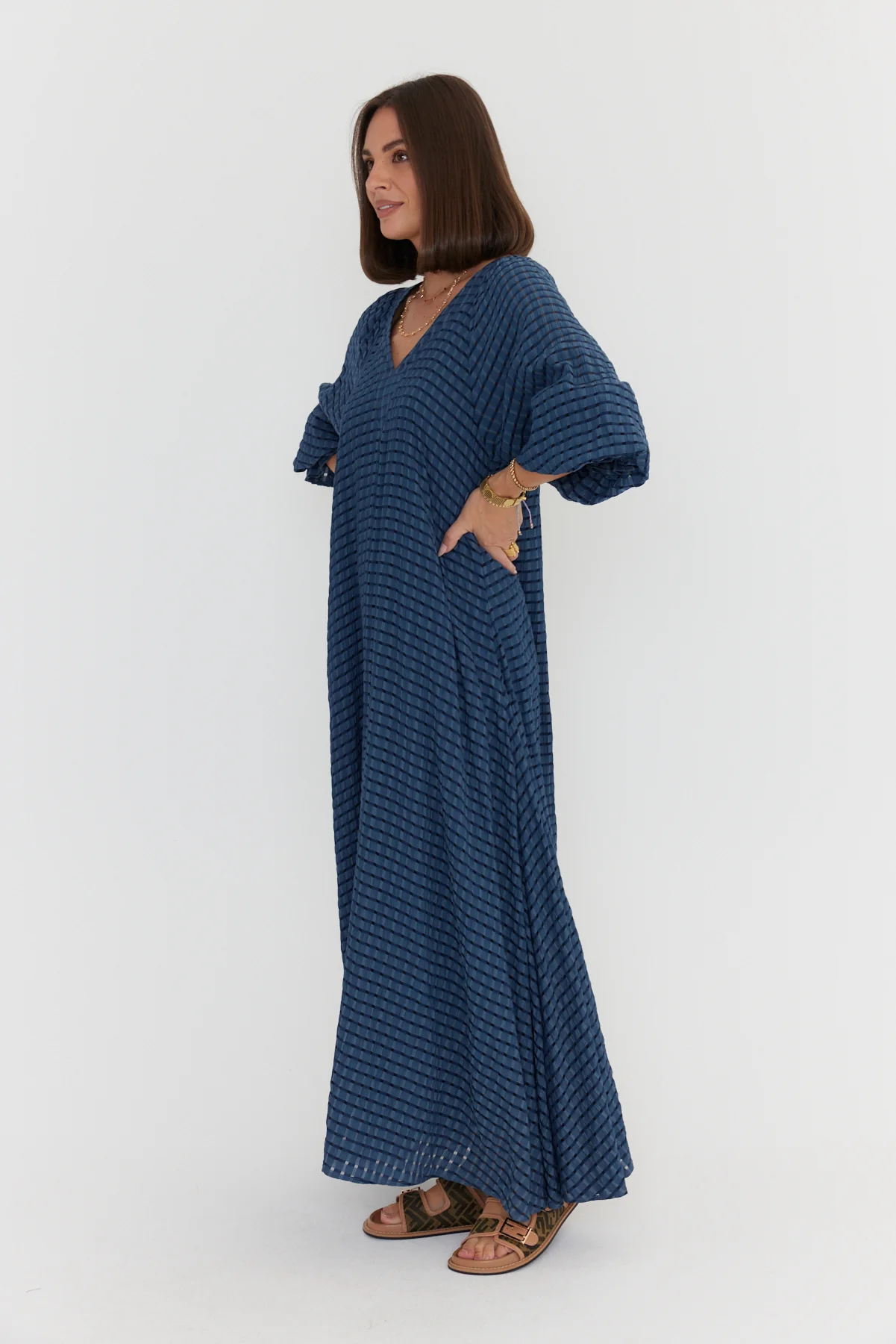 MADERO Dress Chequer Navy - Image 7