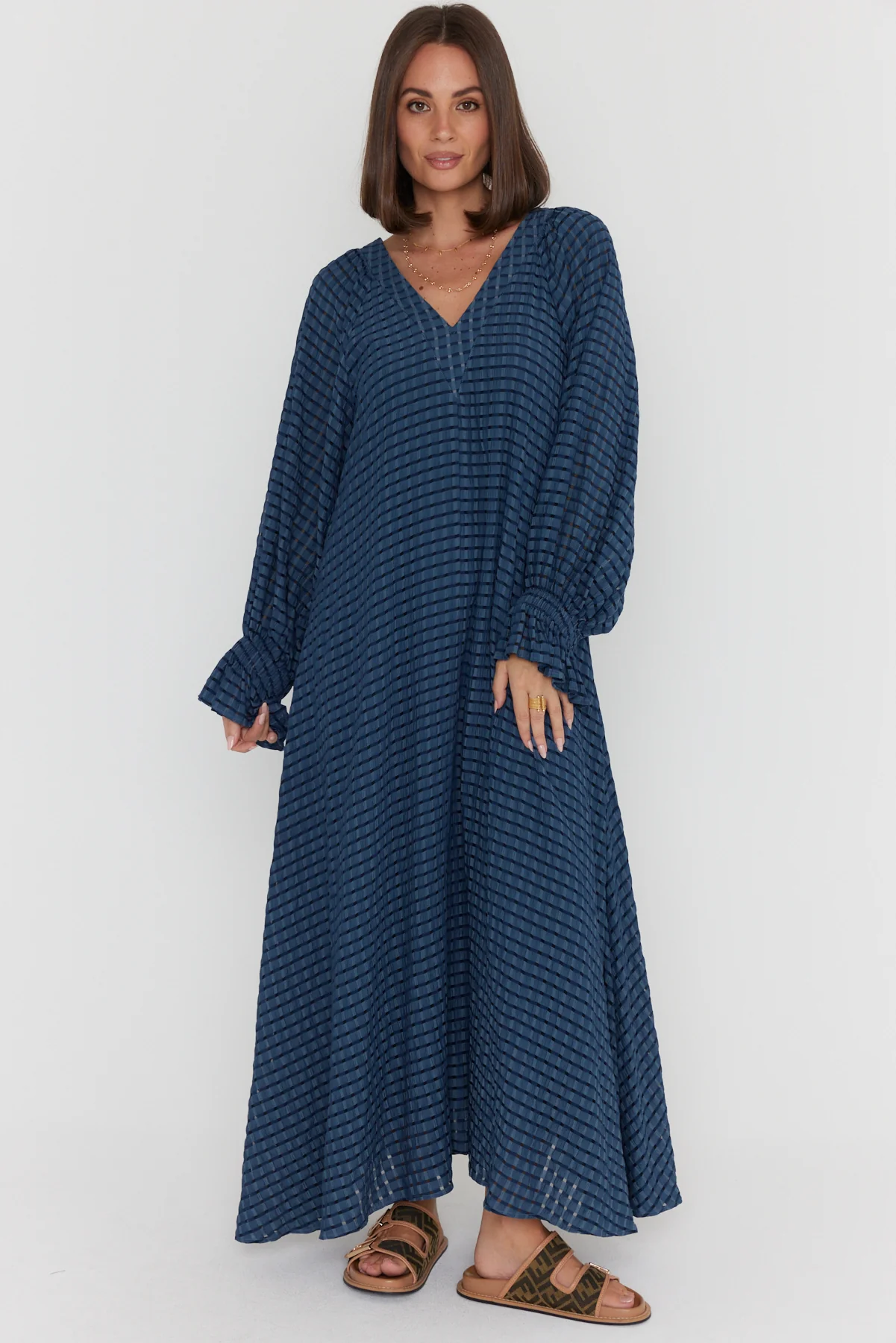 MADERO Dress Chequer Navy - Image 8