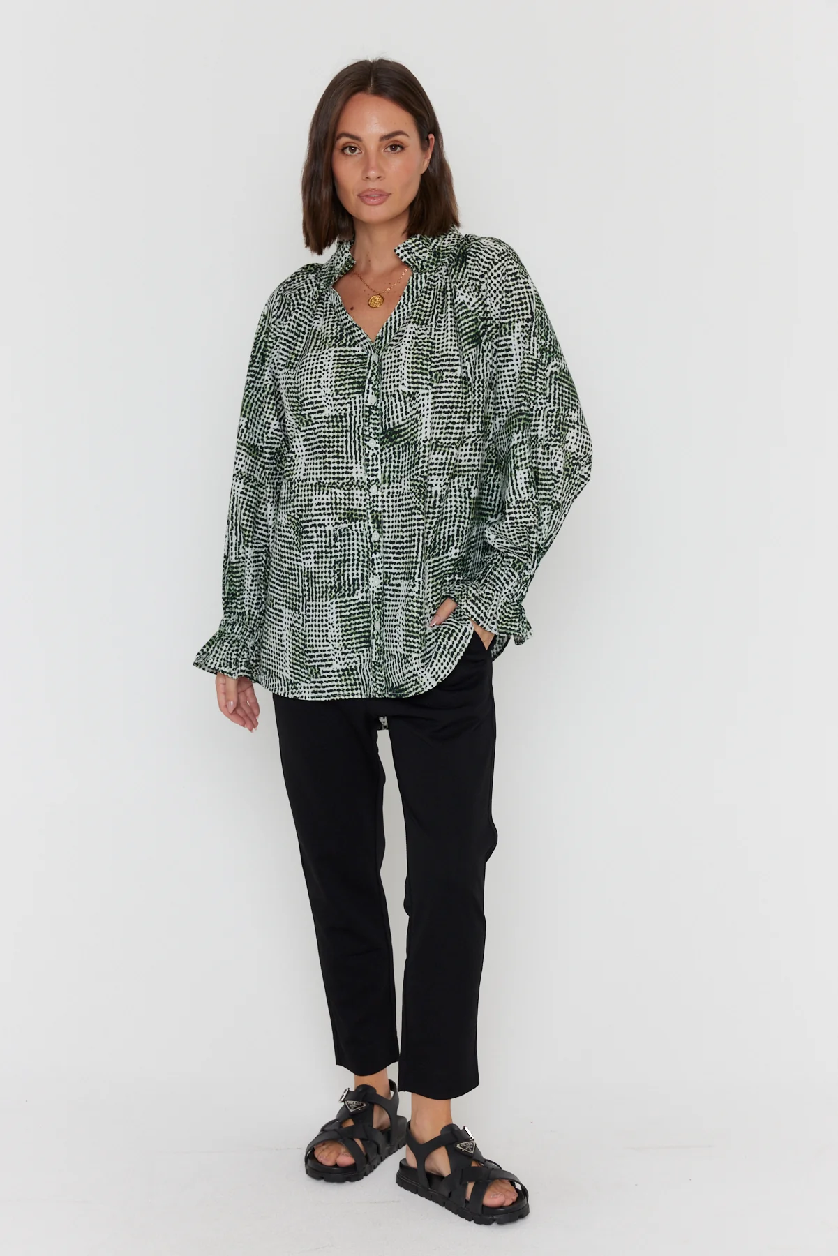 MEEKA Blouse Emerald Textured Print - Image 5