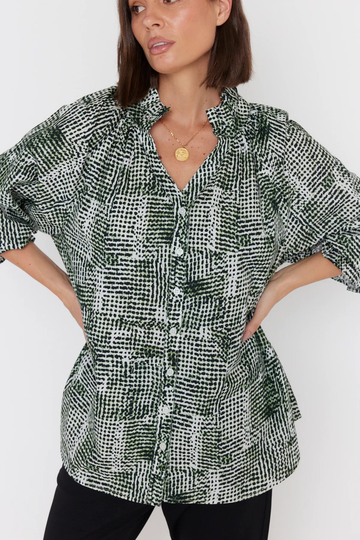 MEEKA Blouse Emerald Textured Print - Image 6