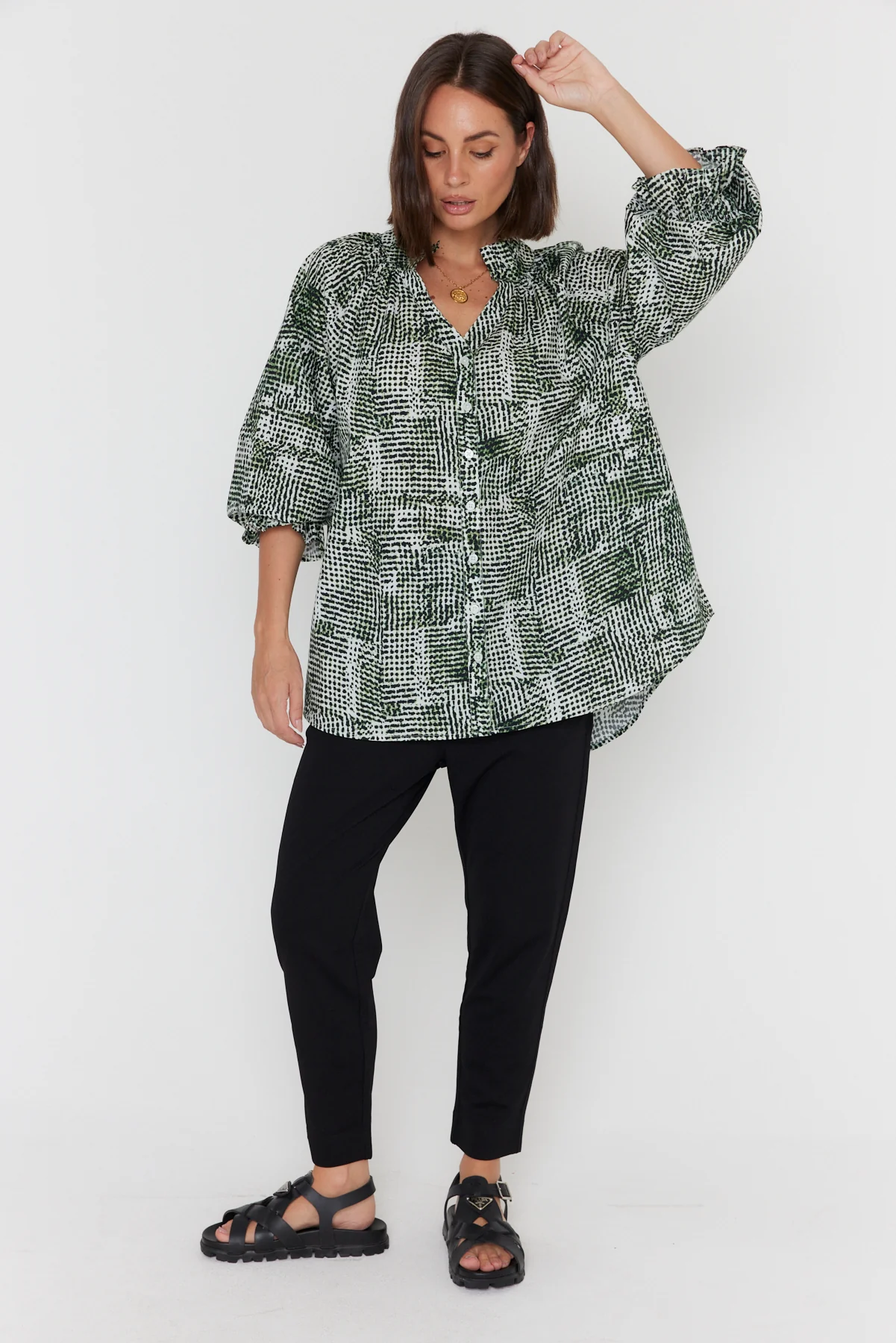 MEEKA Blouse Emerald Textured Print - Image 7