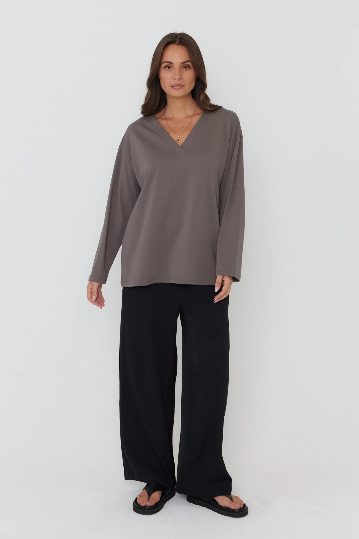 NIX V Long Sleeve Top Taupe Brown - Image 6
