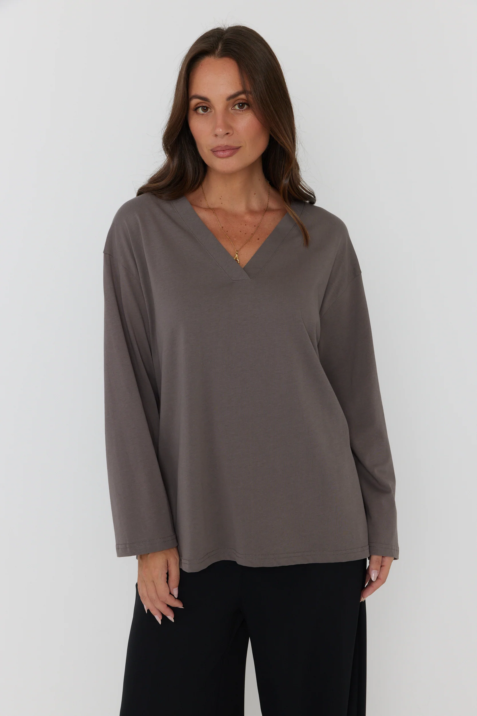 NIX V Long Sleeve Top Taupe Brown - Image 7