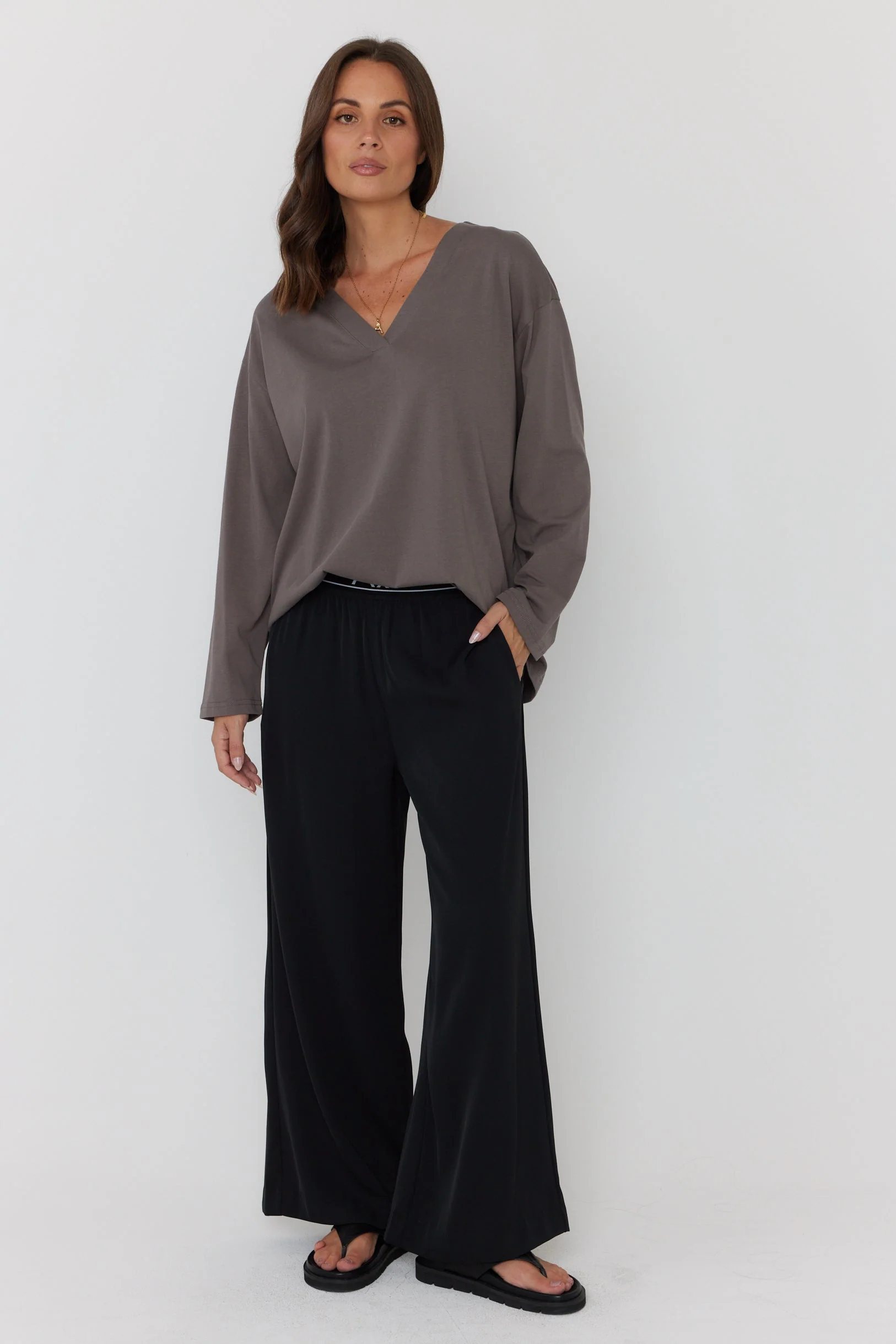 NIX V Long Sleeve Top Taupe Brown - Image 8