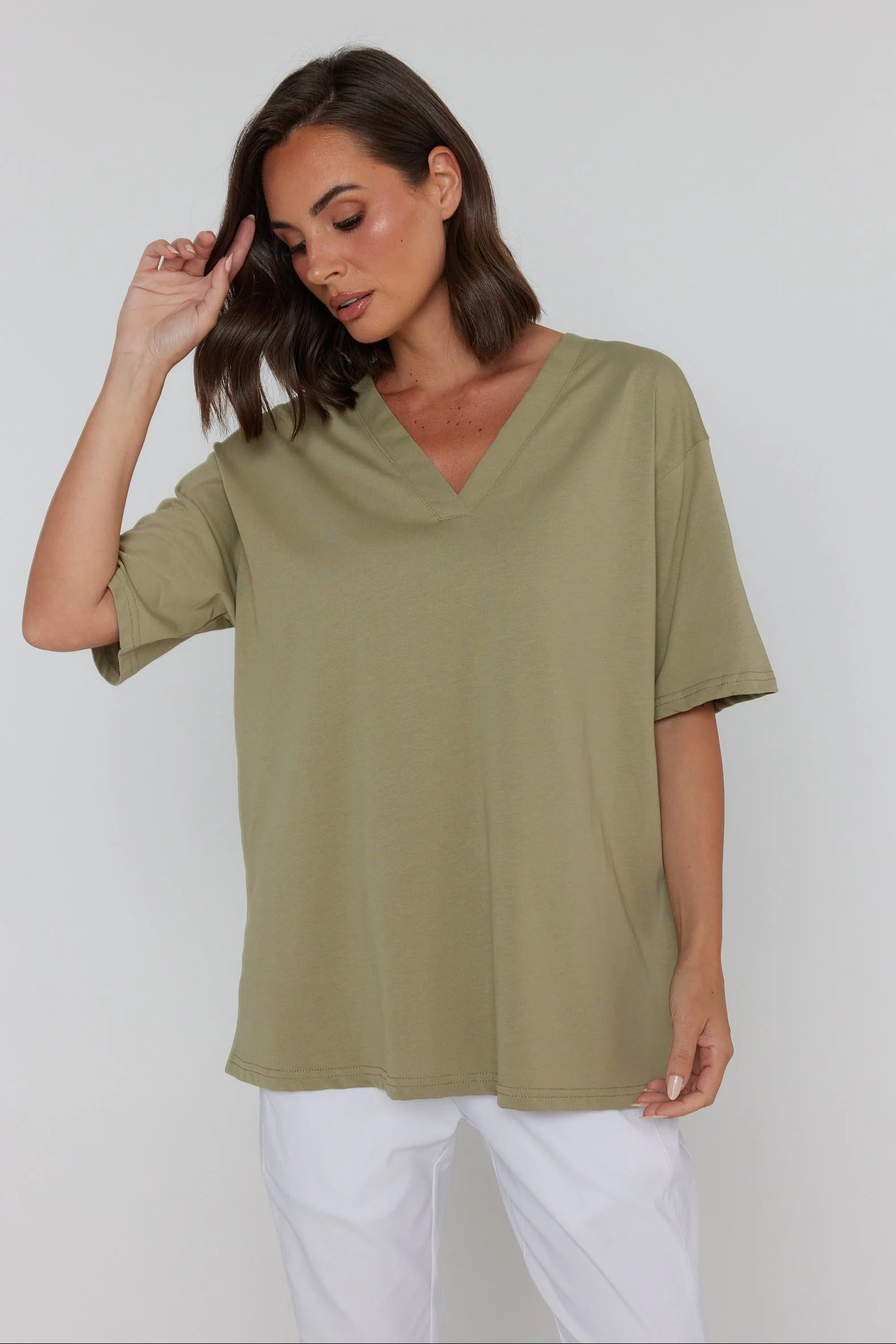NIX V-Neck T-Shirt Green Taupe - Image 10