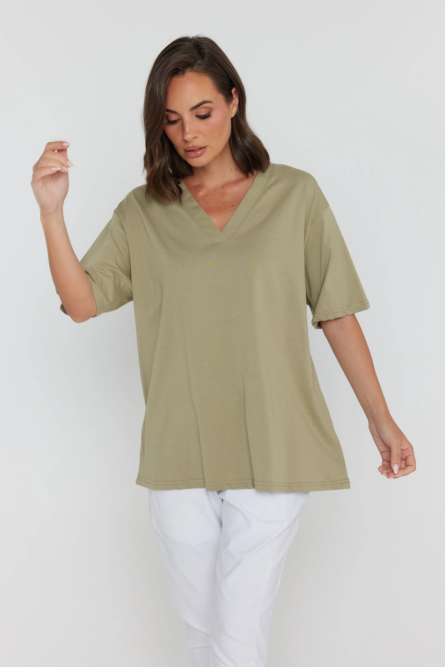 NIX V-Neck T-Shirt Green Taupe - Image 6