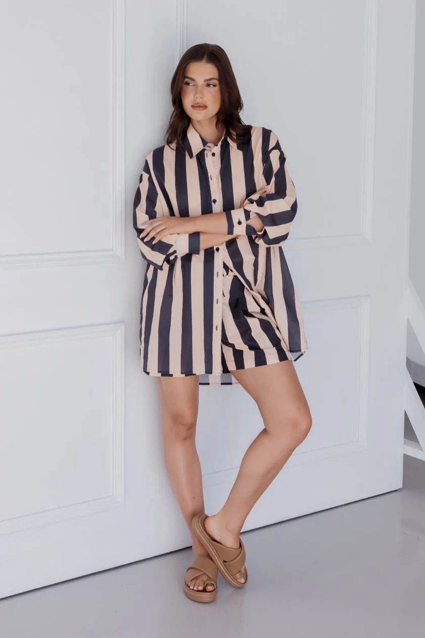 PLUTO Shirt Navy & Peach Stripe - Image 2