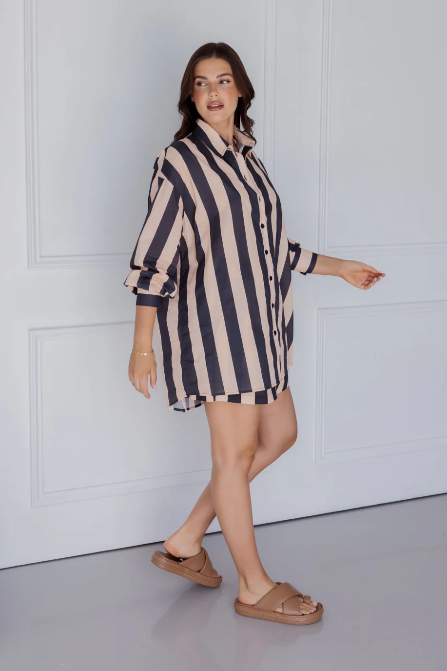 PLUTO Shirt Navy & Peach Stripe - Image 4
