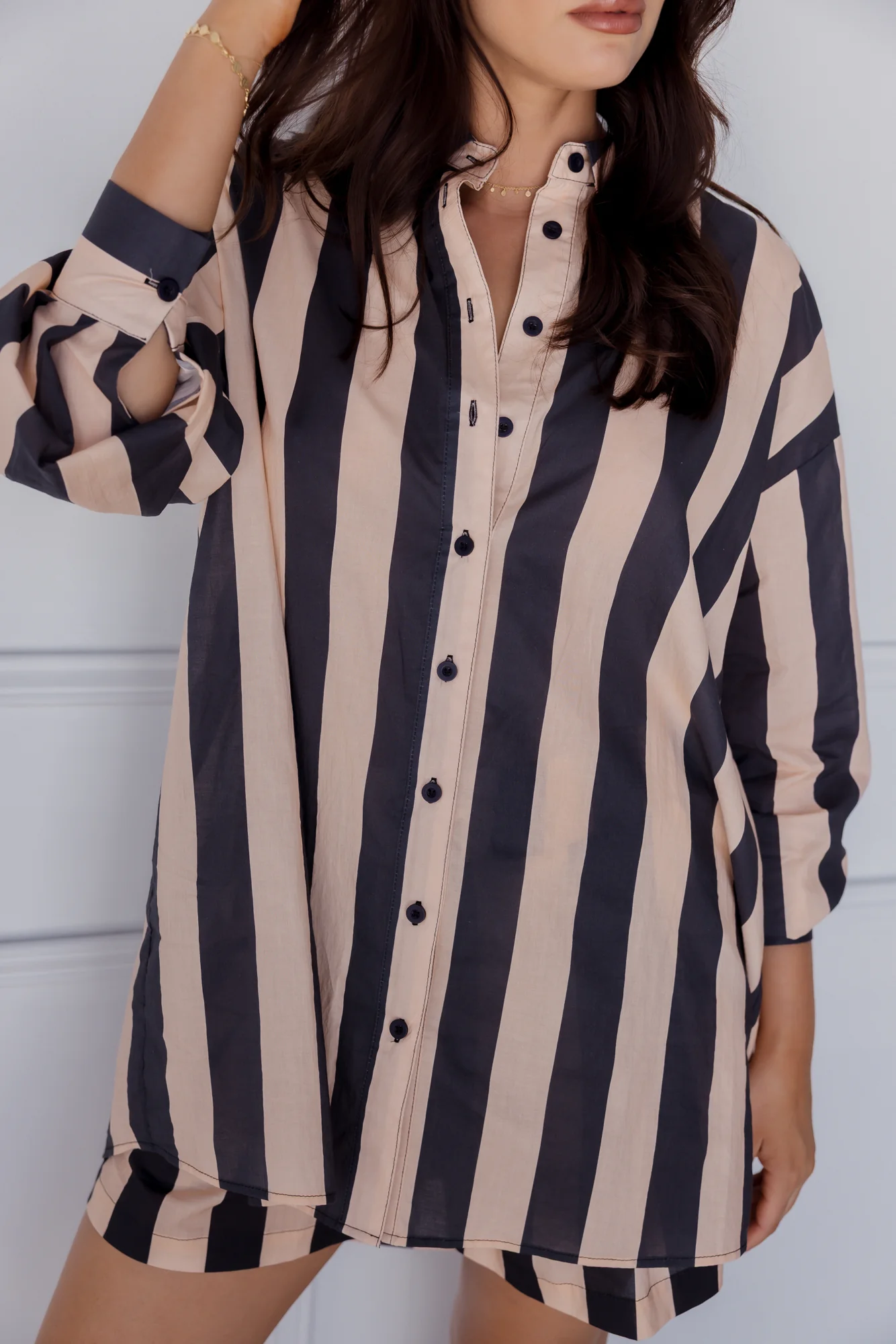 PLUTO Shirt Navy & Peach Stripe - Image 5