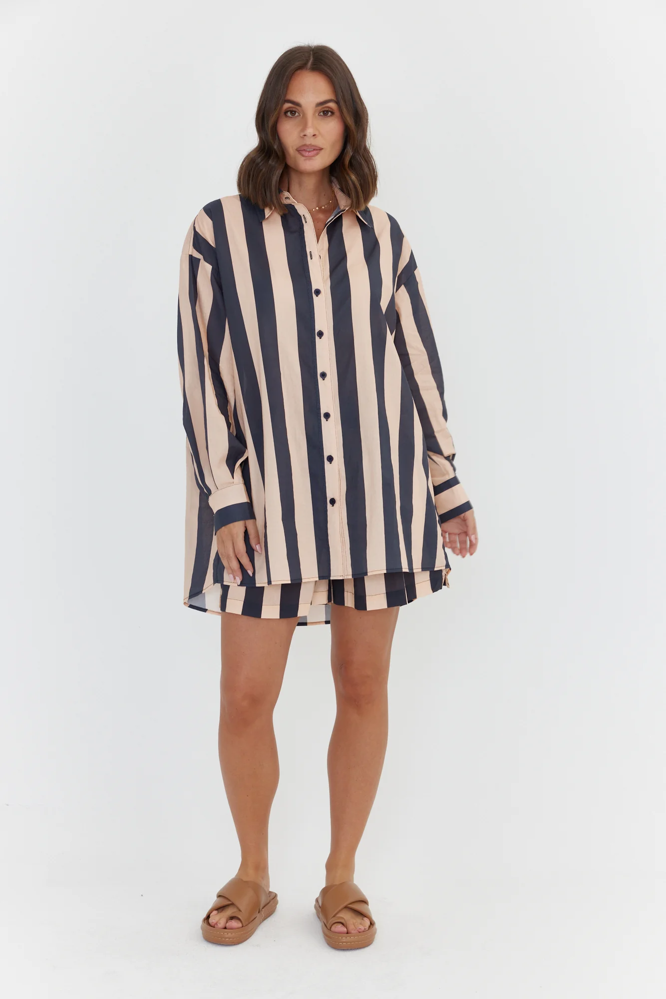 PLUTO Shirt Navy & Peach Stripe - Image 6
