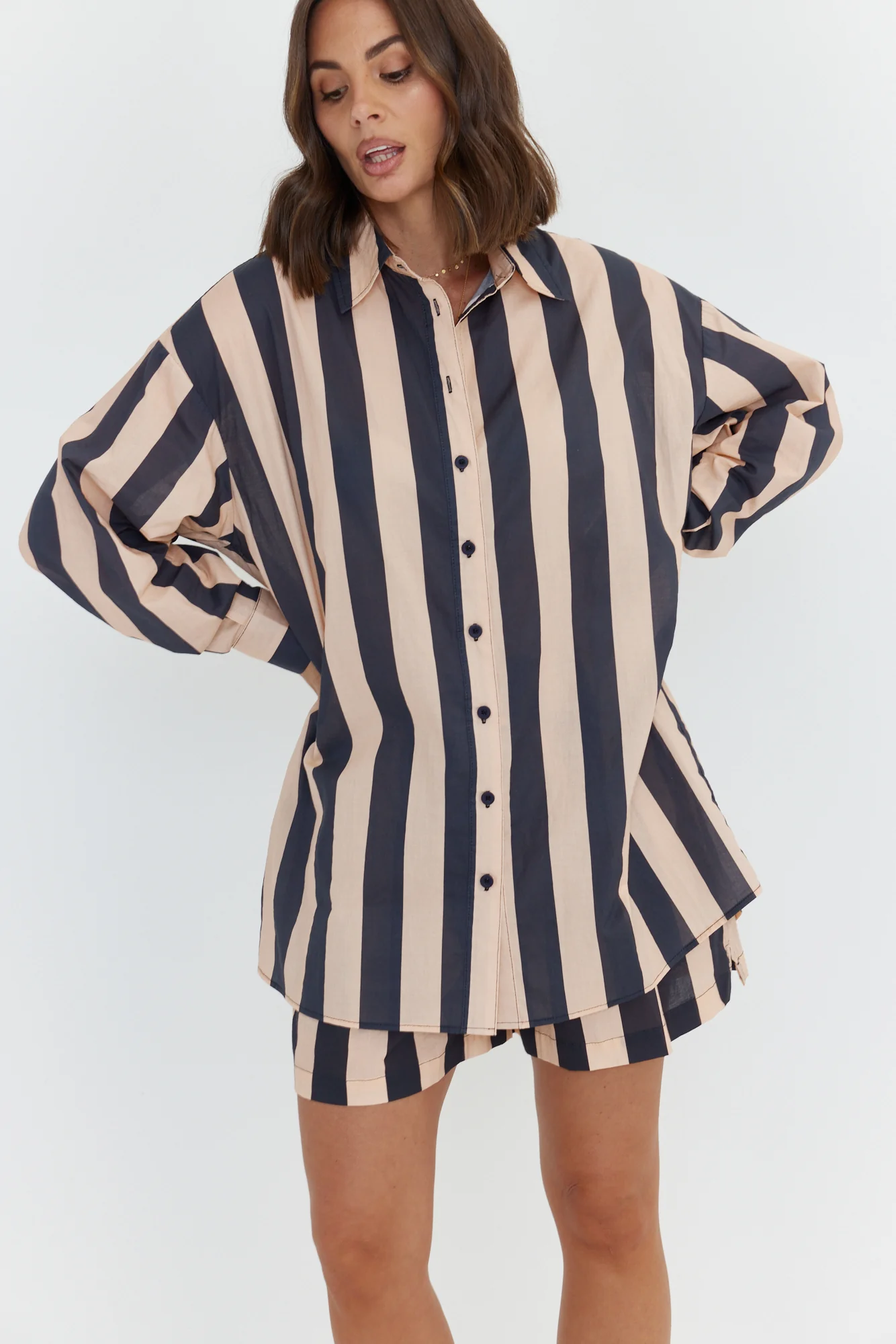 PLUTO Shirt Navy & Peach Stripe - Image 7