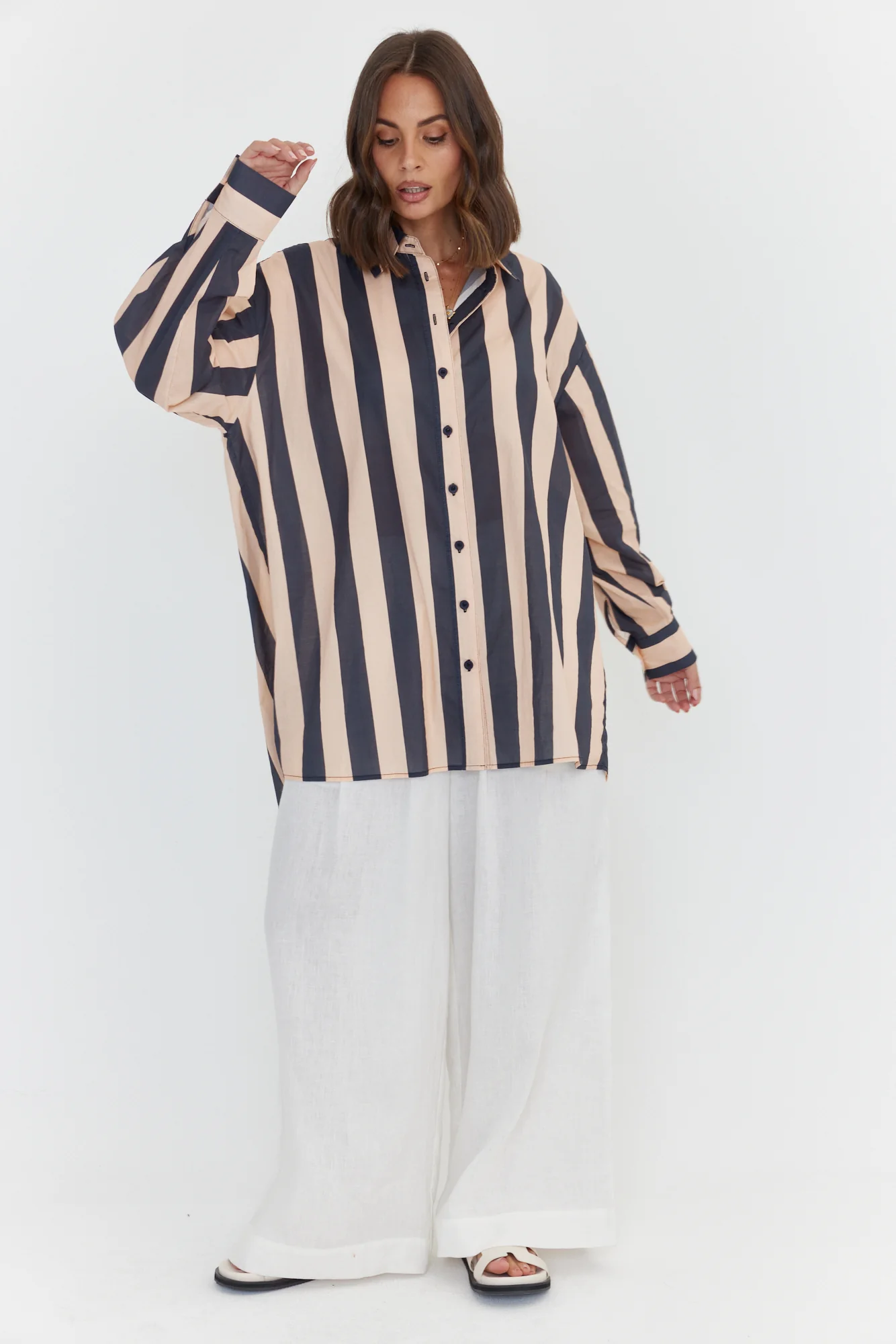 PLUTO Shirt Navy & Peach Stripe - Image 8