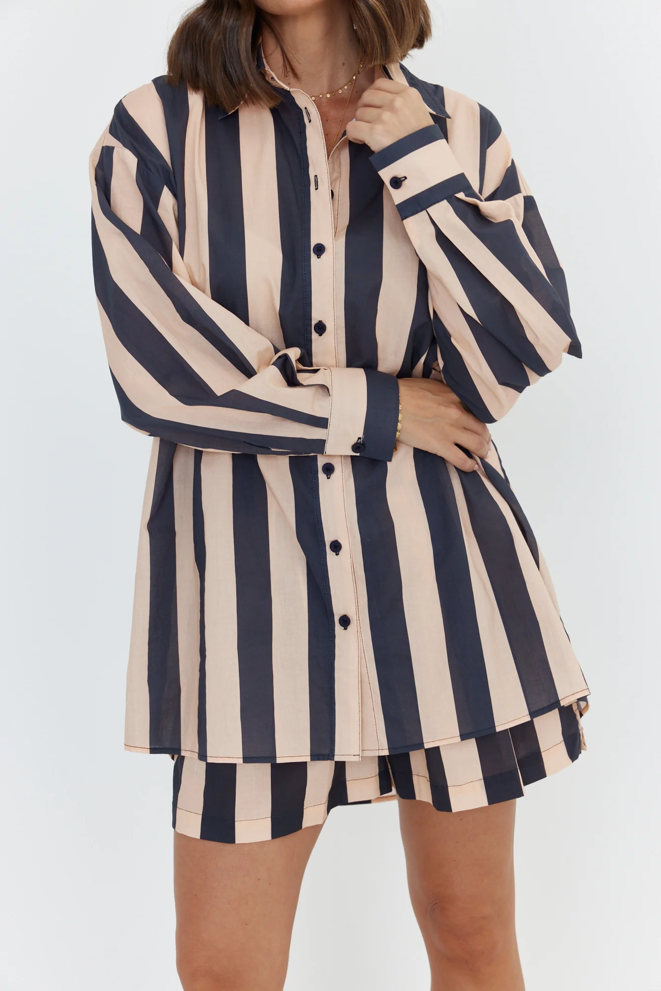 PLUTO Shirt Navy & Peach Stripe - Image 9