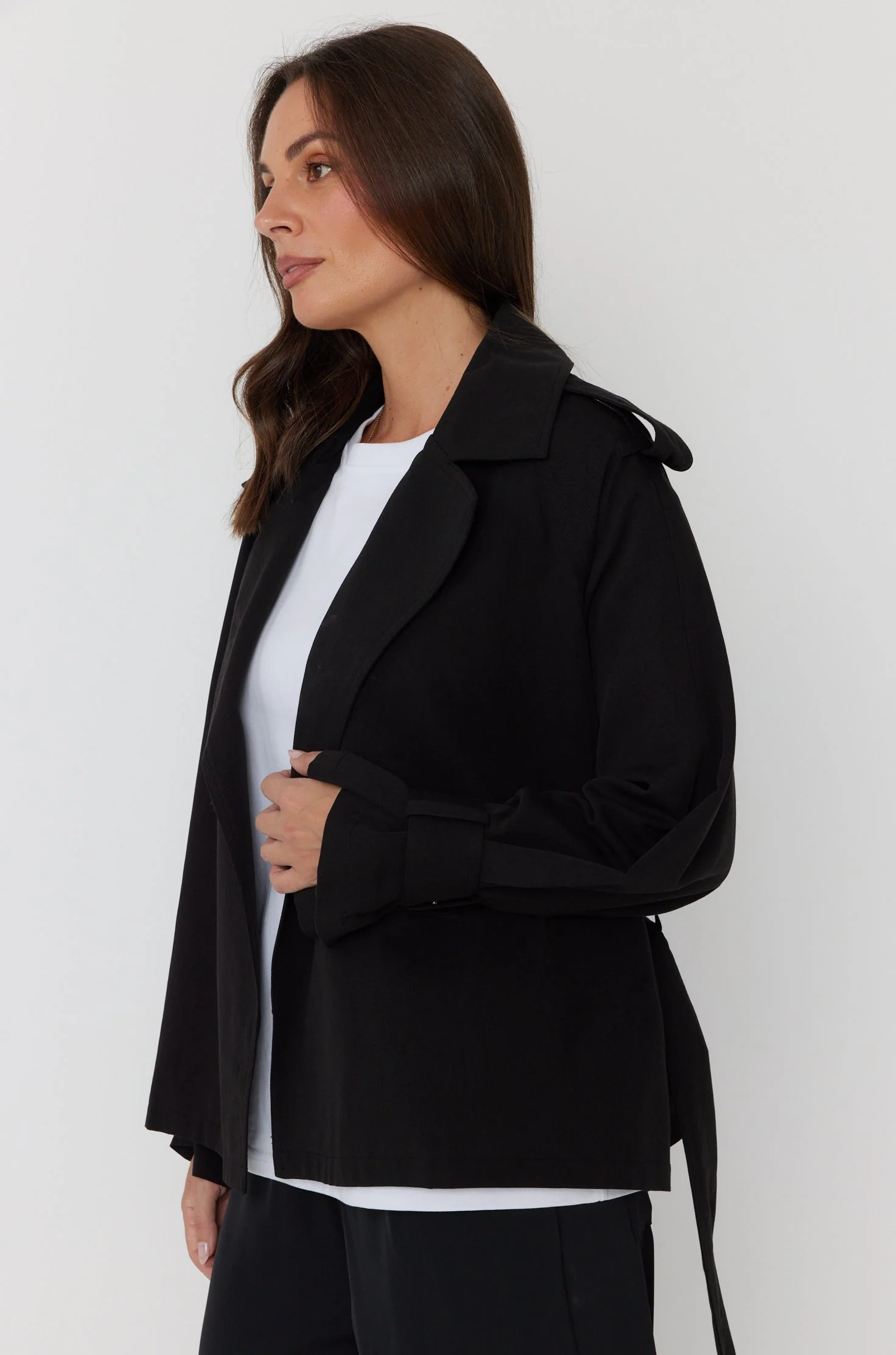 SOREN Soft Cropped Trench Black - Image 10