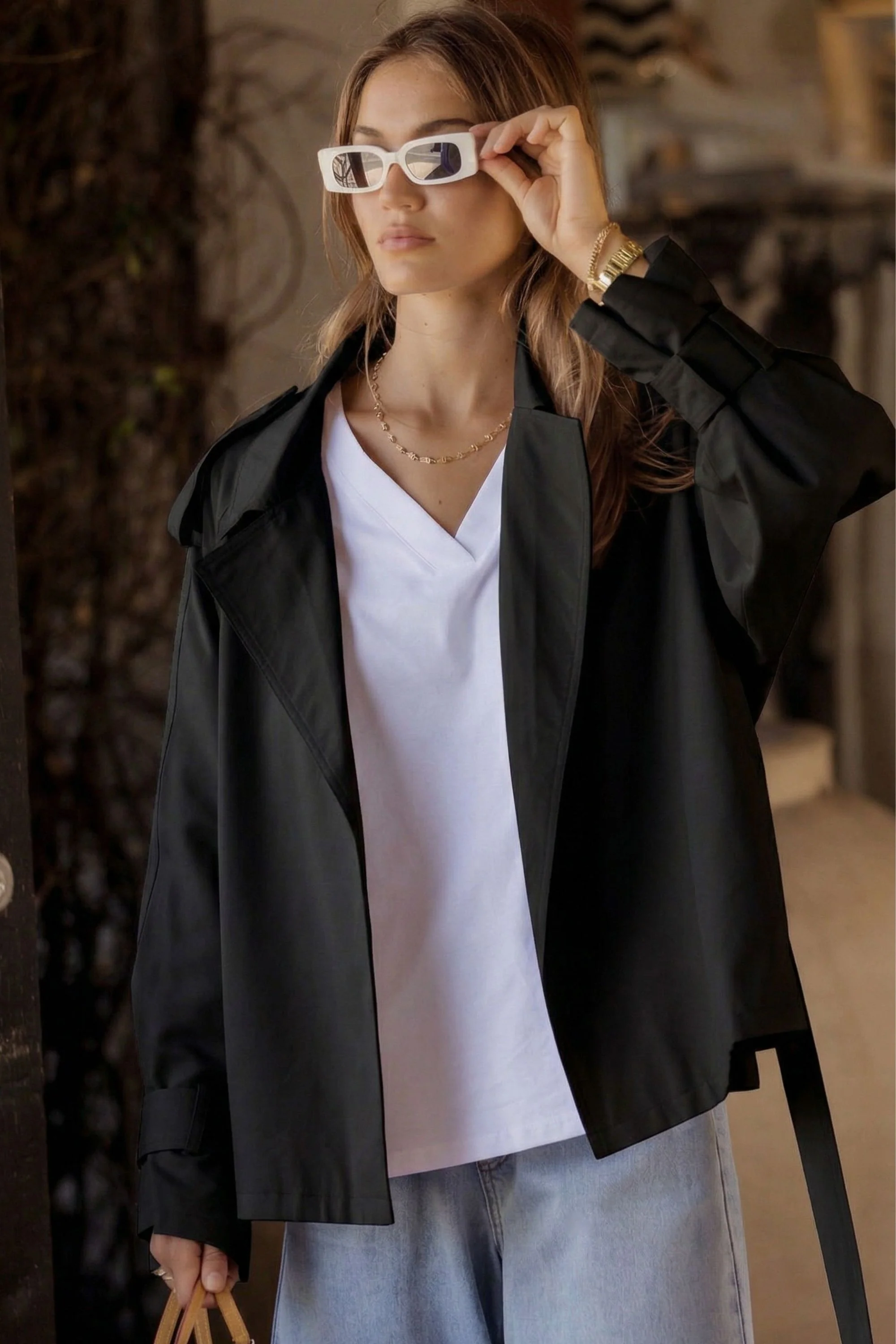 SOREN Soft Cropped Trench Black - Image 4