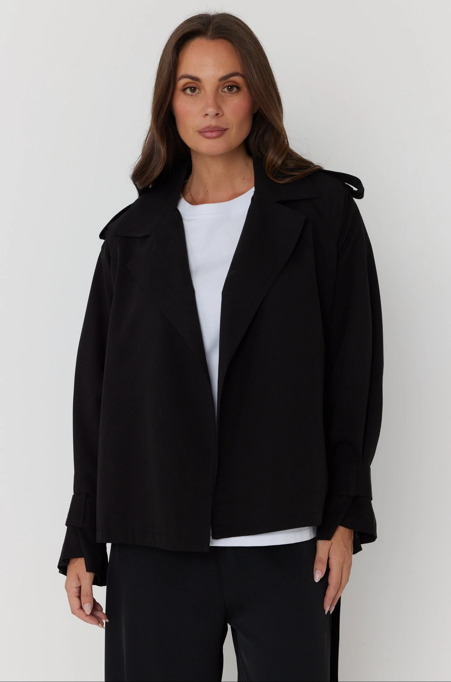 SOREN Soft Cropped Trench Black - Image 7
