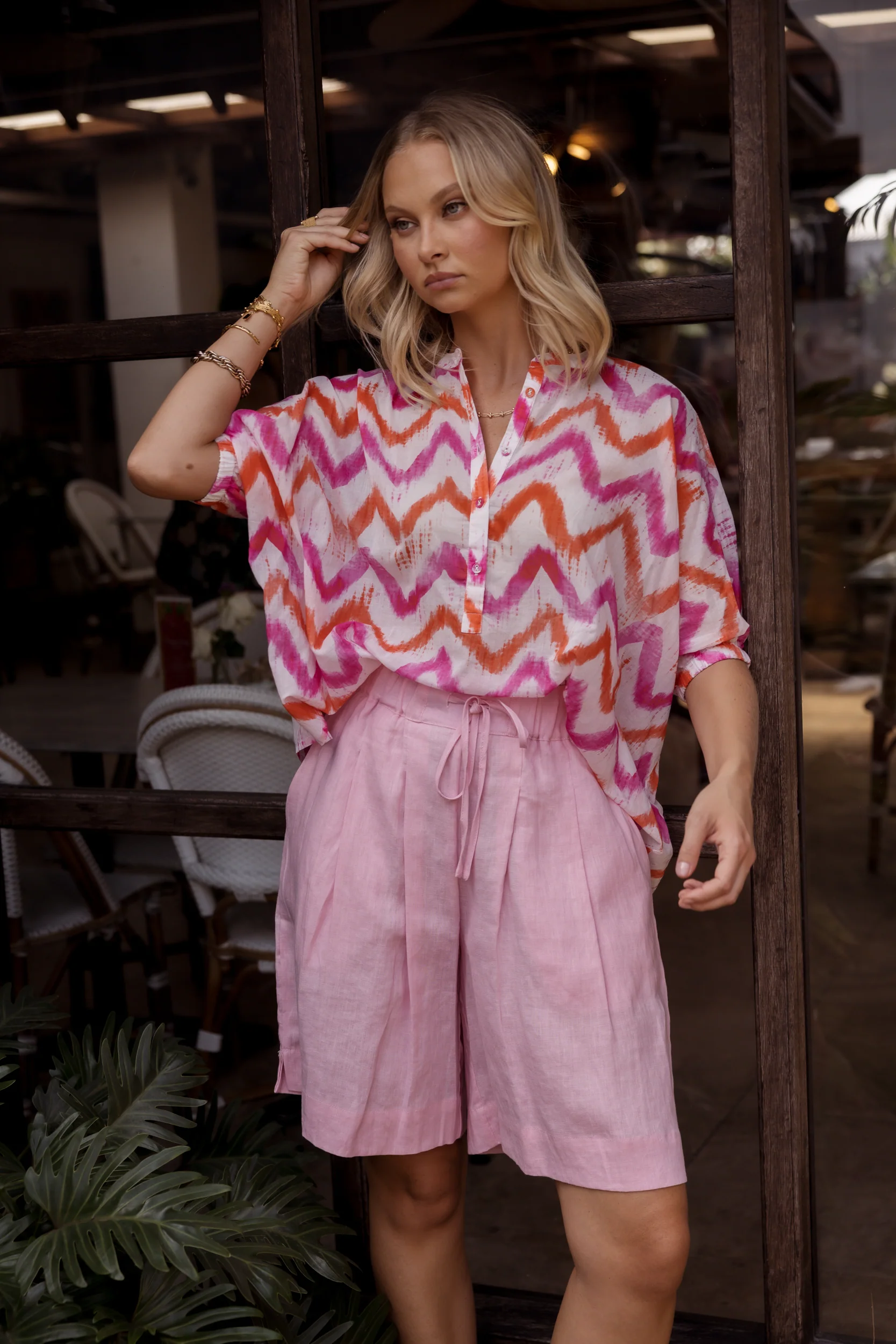 SULTAN Blouse Pink Orange Zig Zag