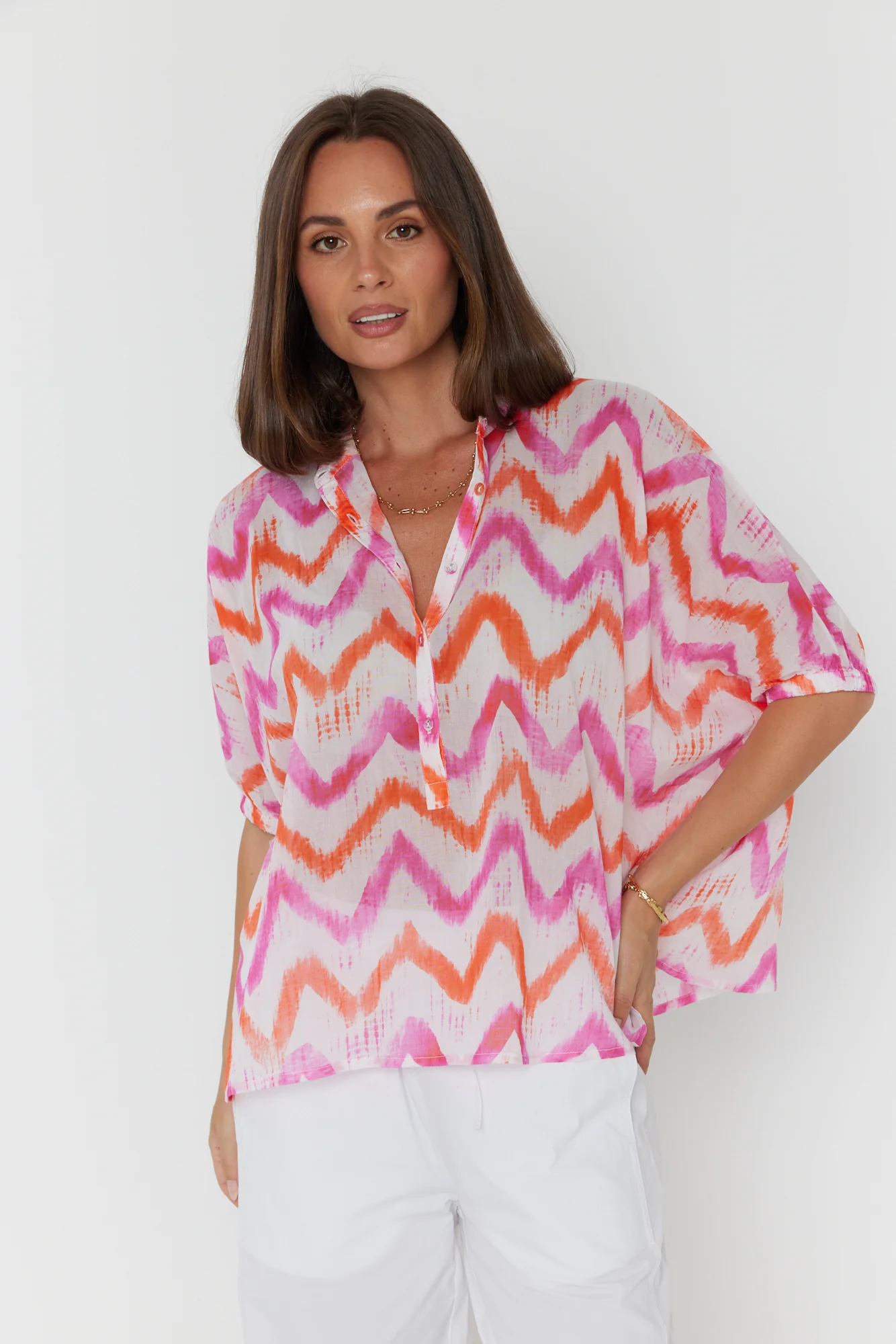 SULTAN Blouse Pink Orange Zig Zag - Image 7