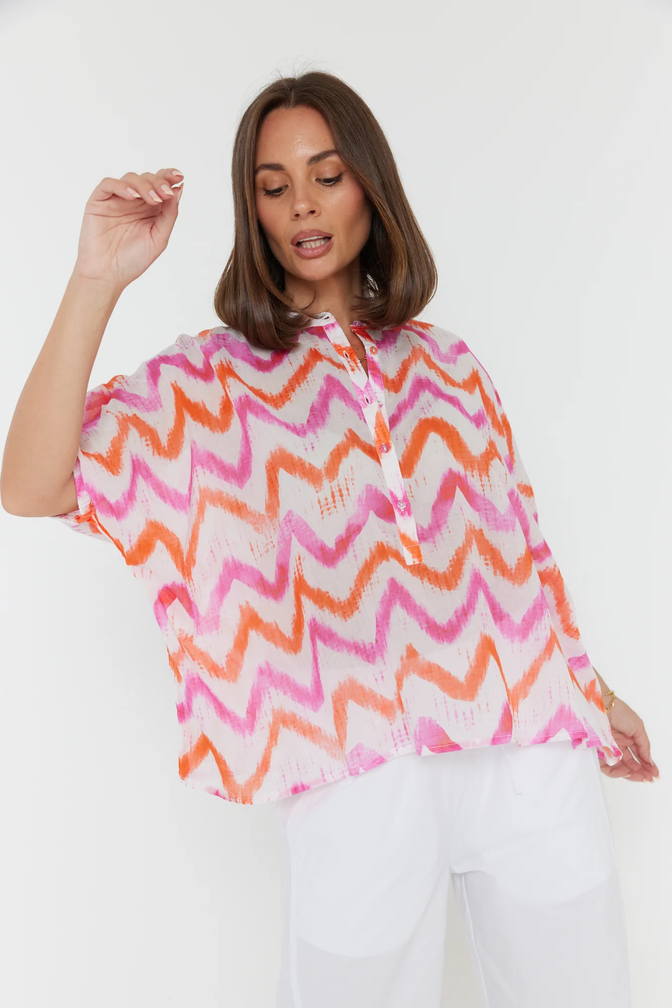 SULTAN Blouse Pink Orange Zig Zag - Image 9