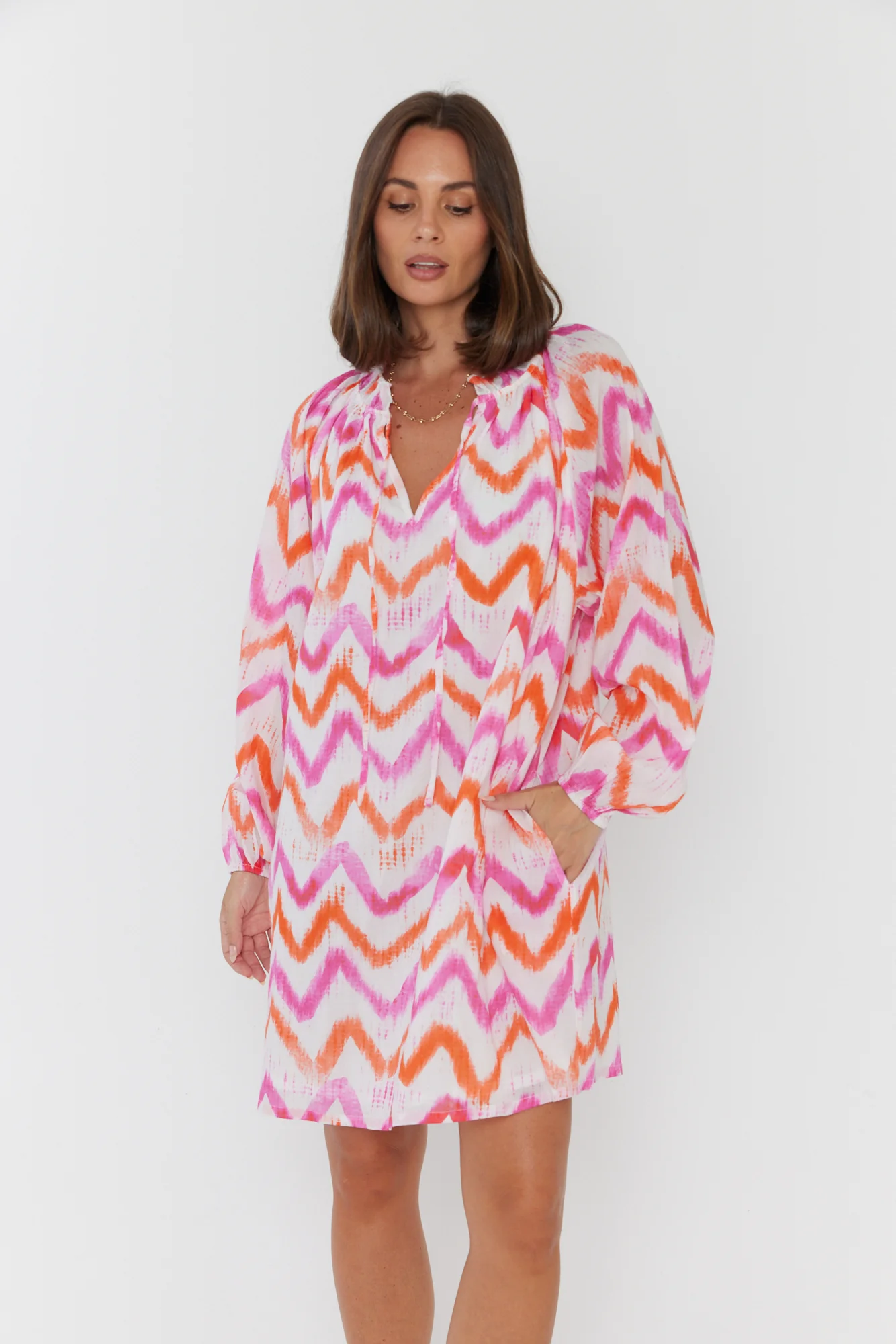 TOBIAS Dress Pink Orange Zig Zag - Image 7