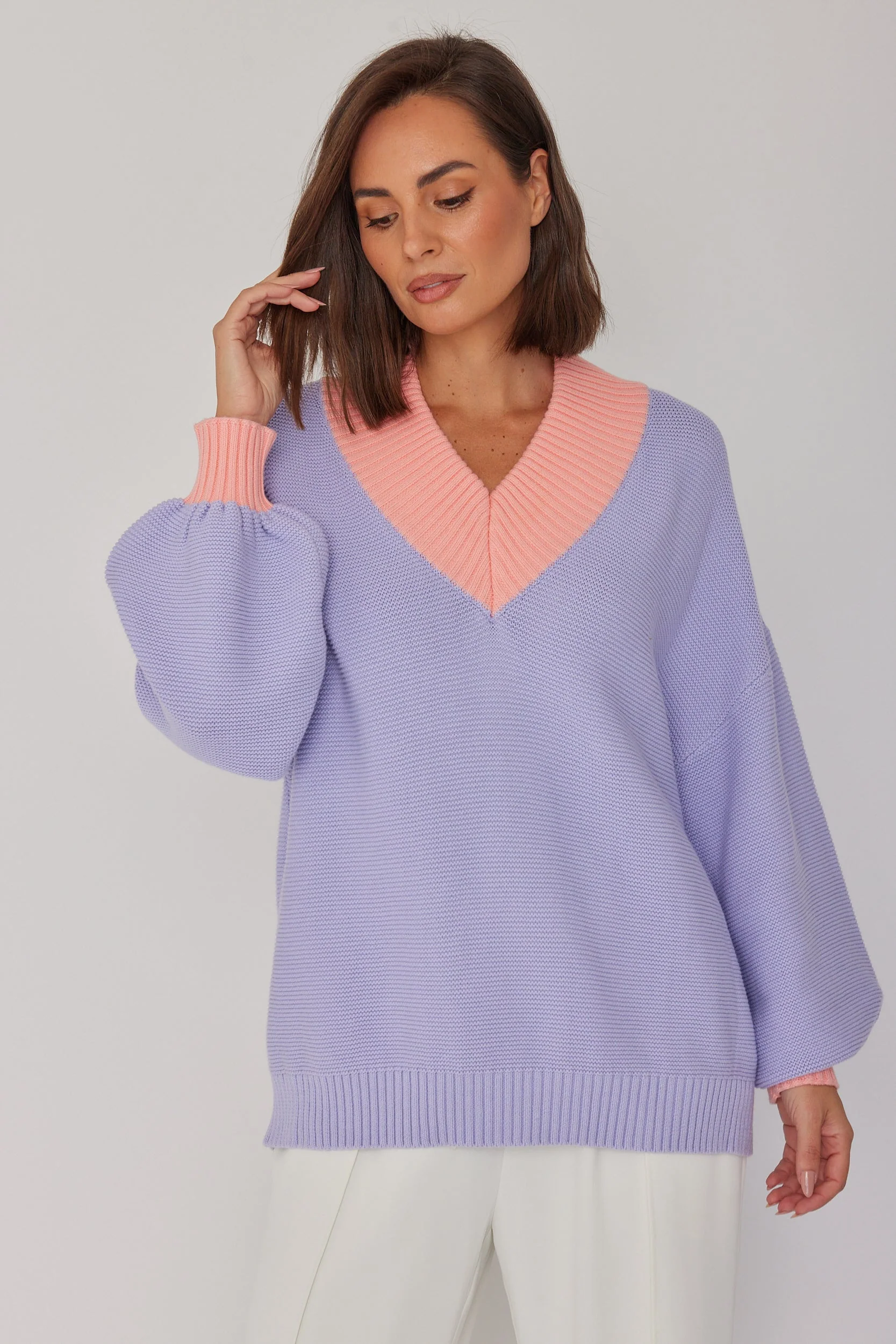 VISSY Knit Jumper Lilac/Peach - Image 5