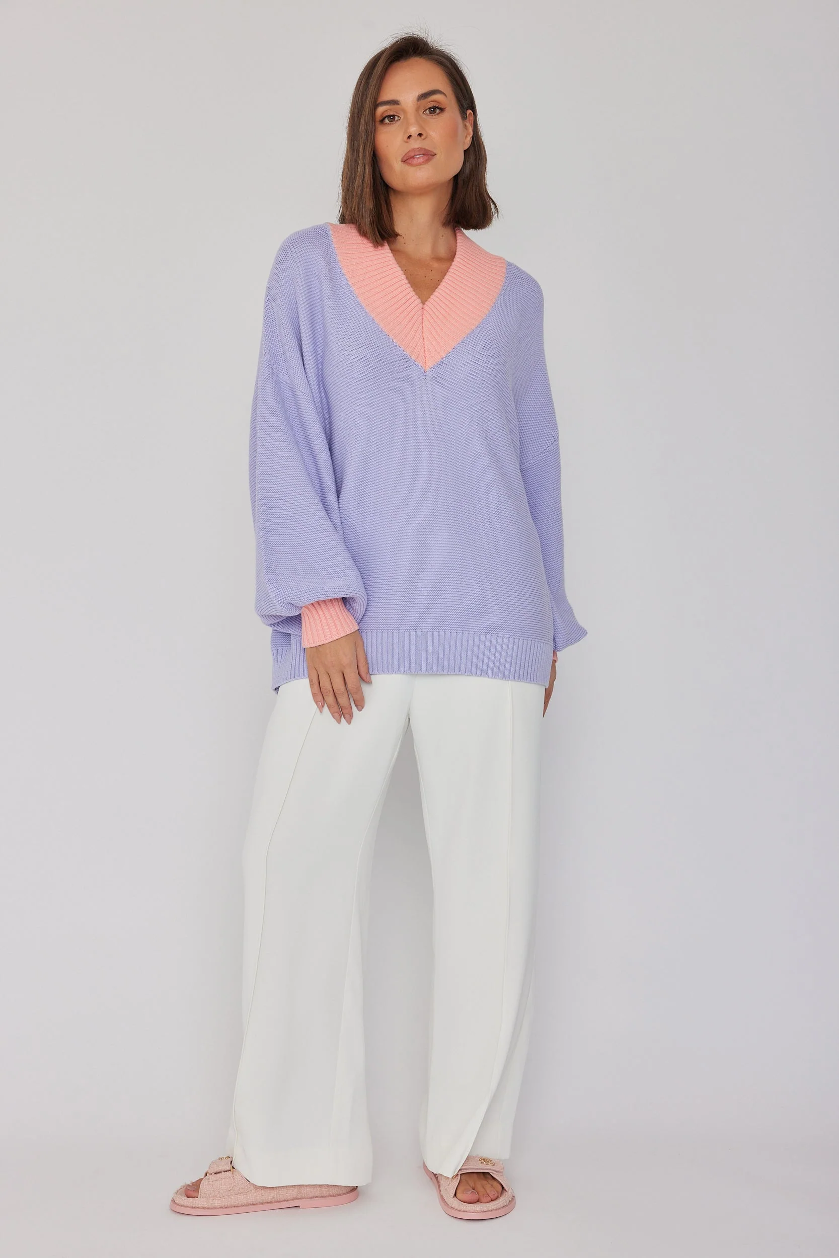 VISSY Knit Jumper Lilac/Peach - Image 6