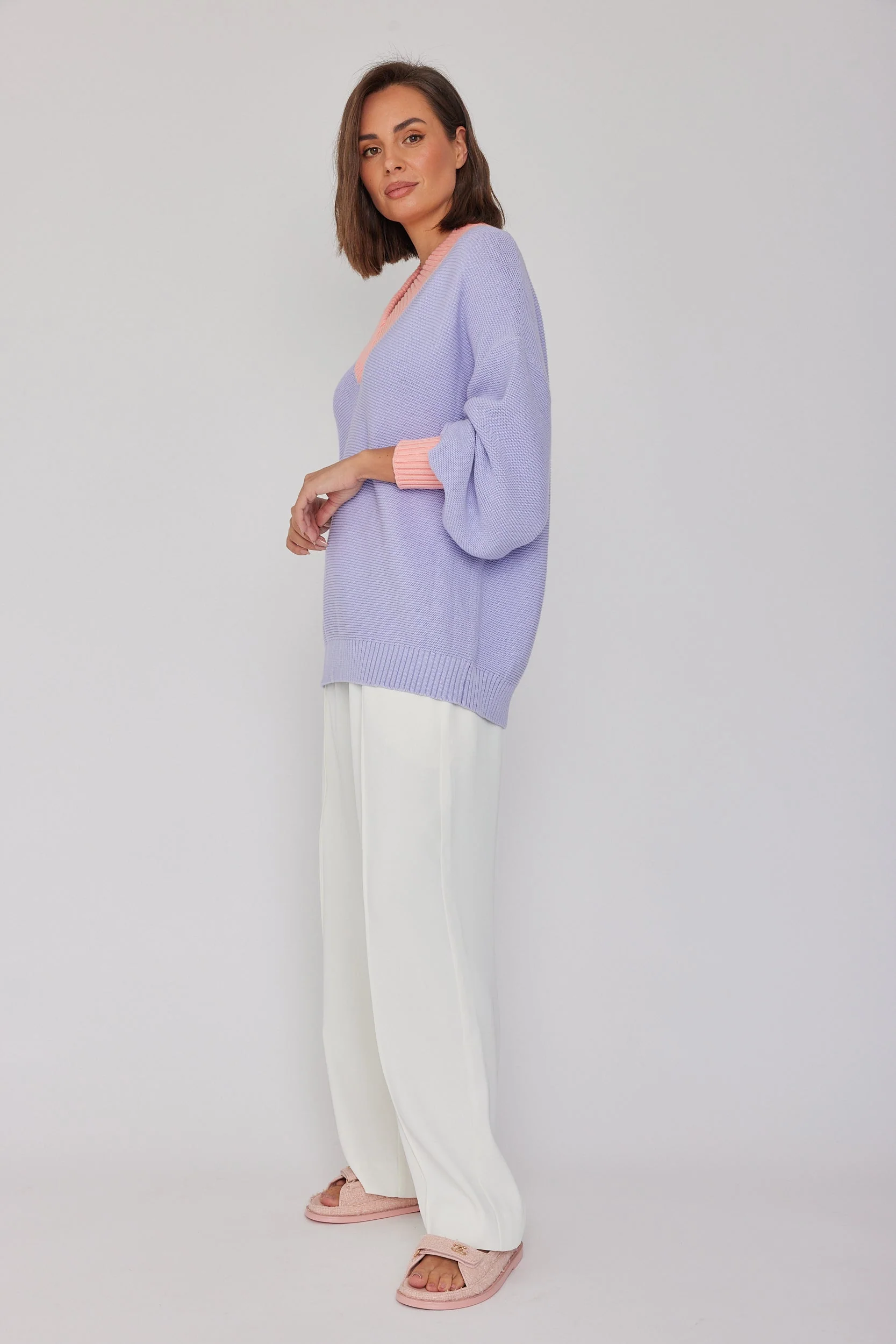 VISSY Knit Jumper Lilac/Peach - Image 9