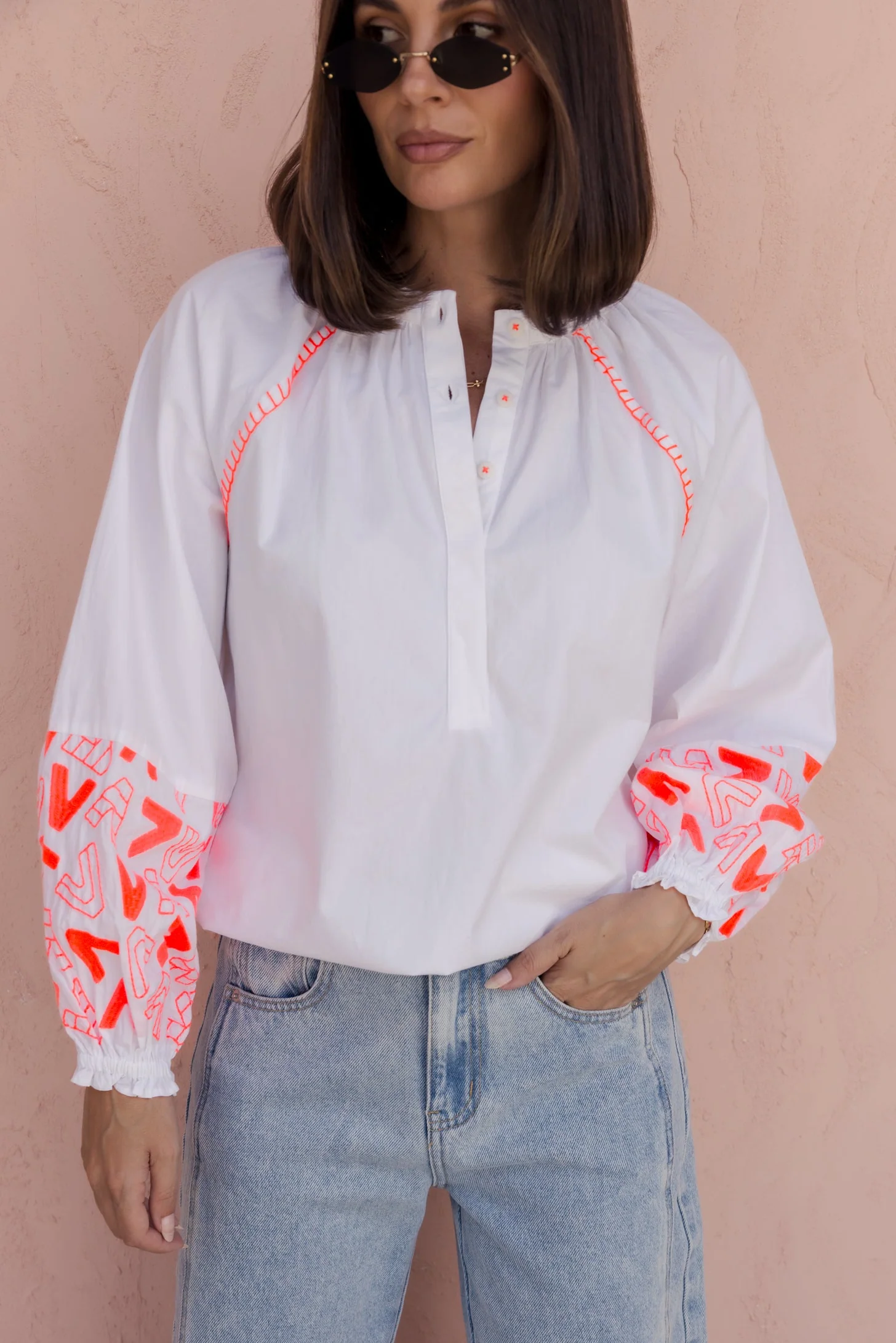 ZOEY Blouse White/Fluro Orange - Image 3