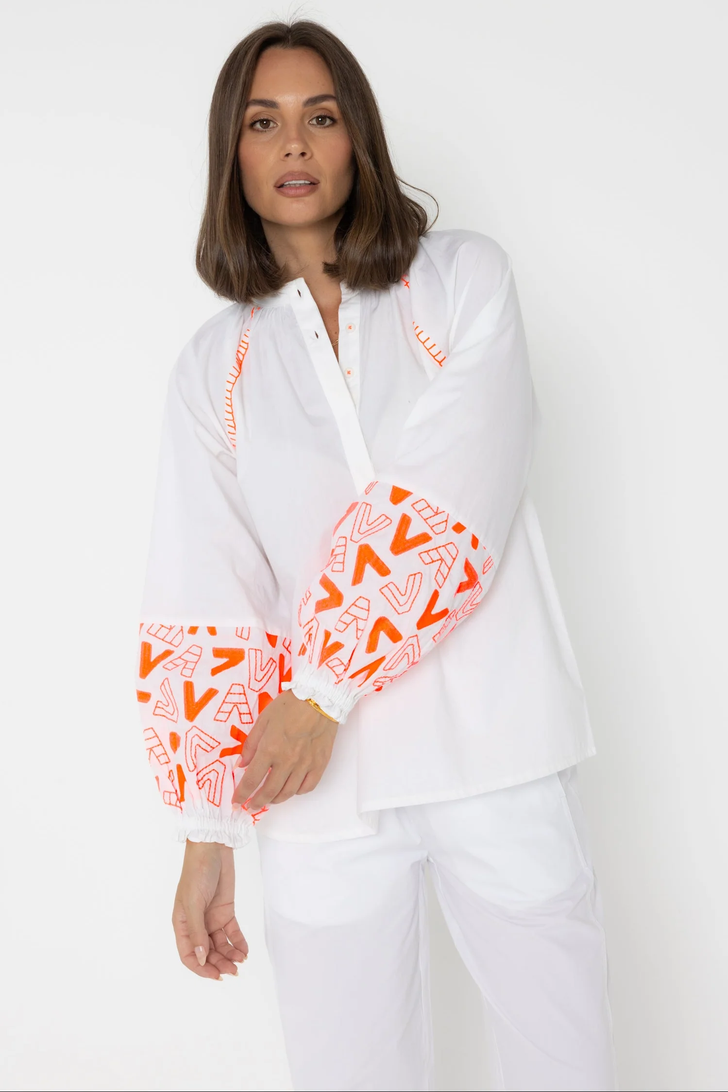 ZOEY Blouse White/Fluro Orange - Image 7